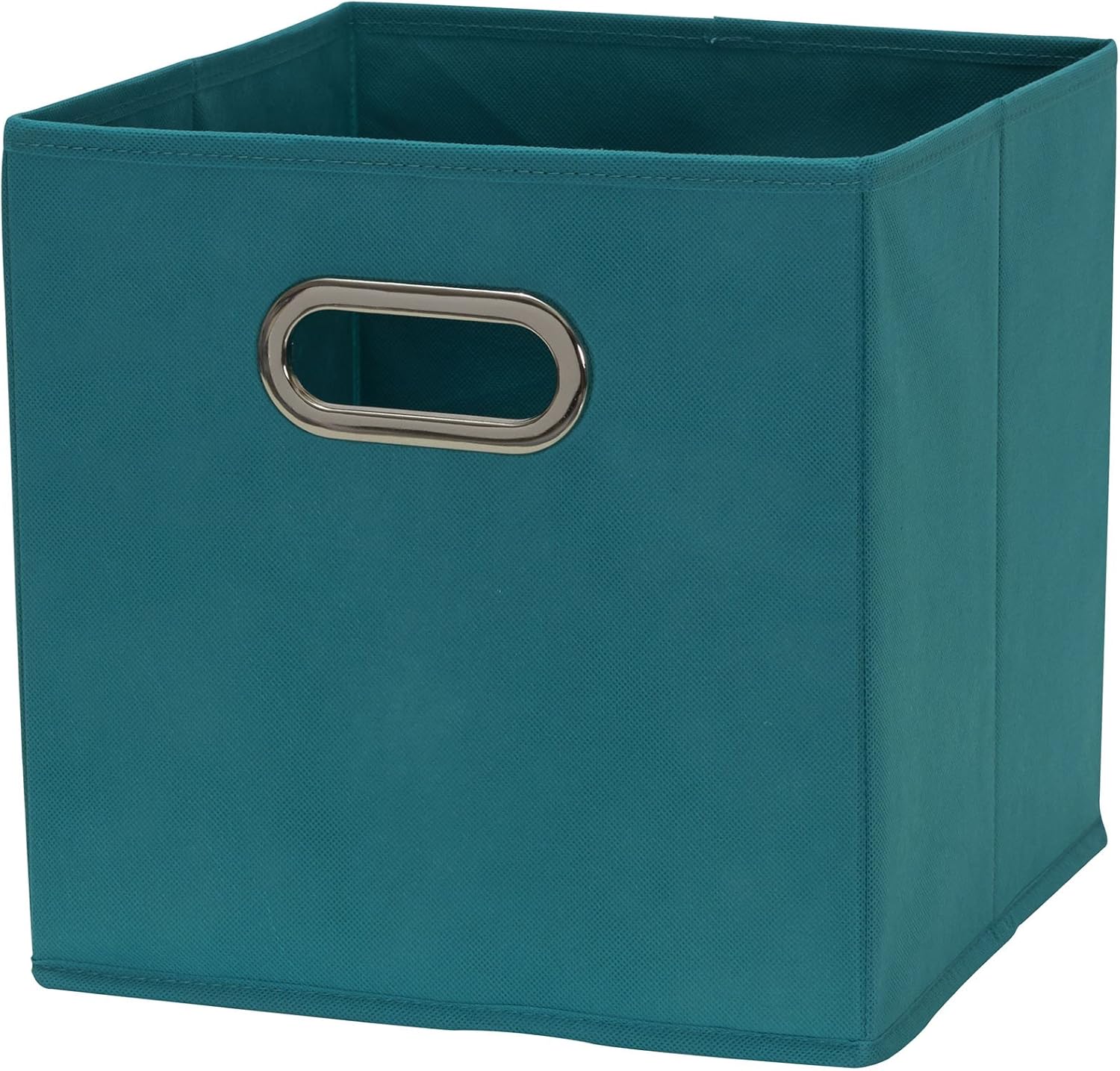 Fabric Storage Bins in Strong Poly‑Woven Fabric, Sturdy Chipboard Sides, Grommet Front Handle, Teal Green, Set of 6 - view 3