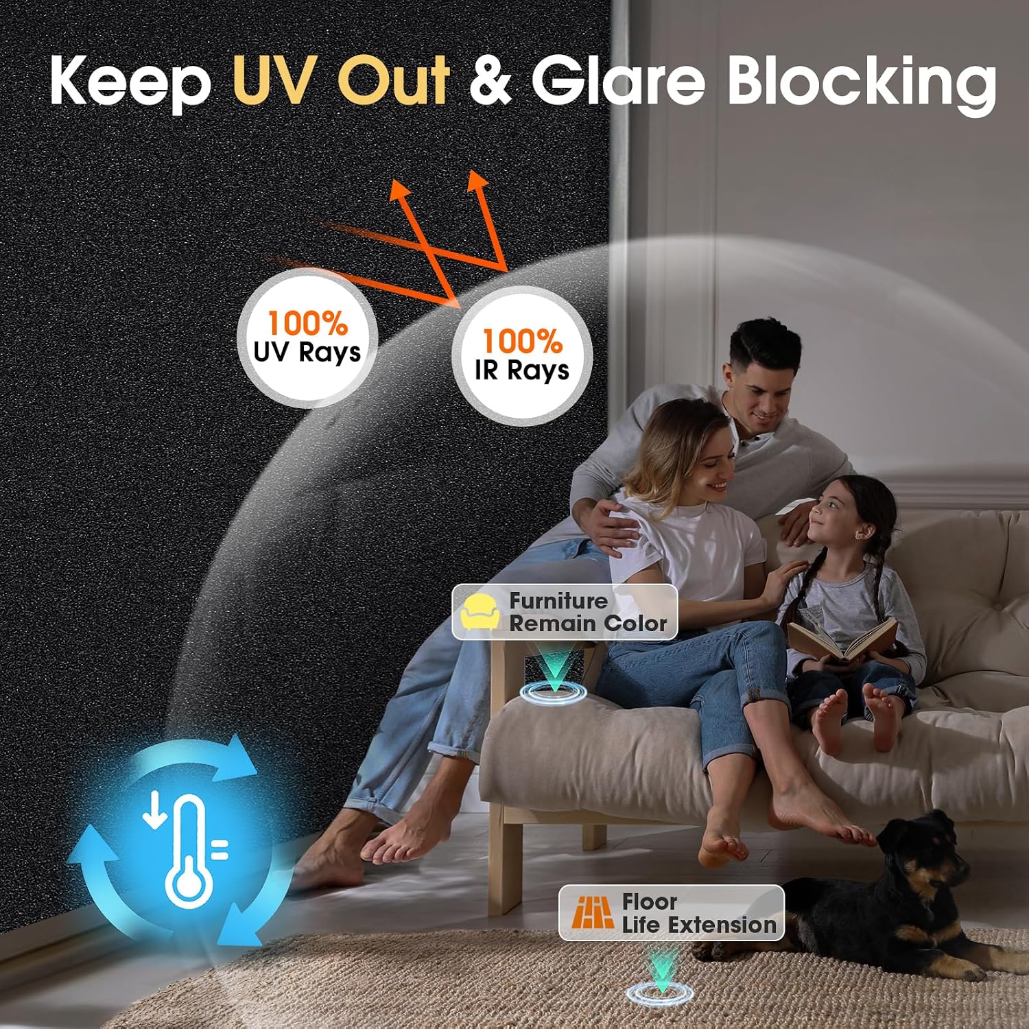 Blackout window privacy film, room darkening, 17.5" x 78.7" | 100% light blocking, no glue static cling removable, heat & UV blocking, renter friendly cover for daytime sleep bedroom - view 3