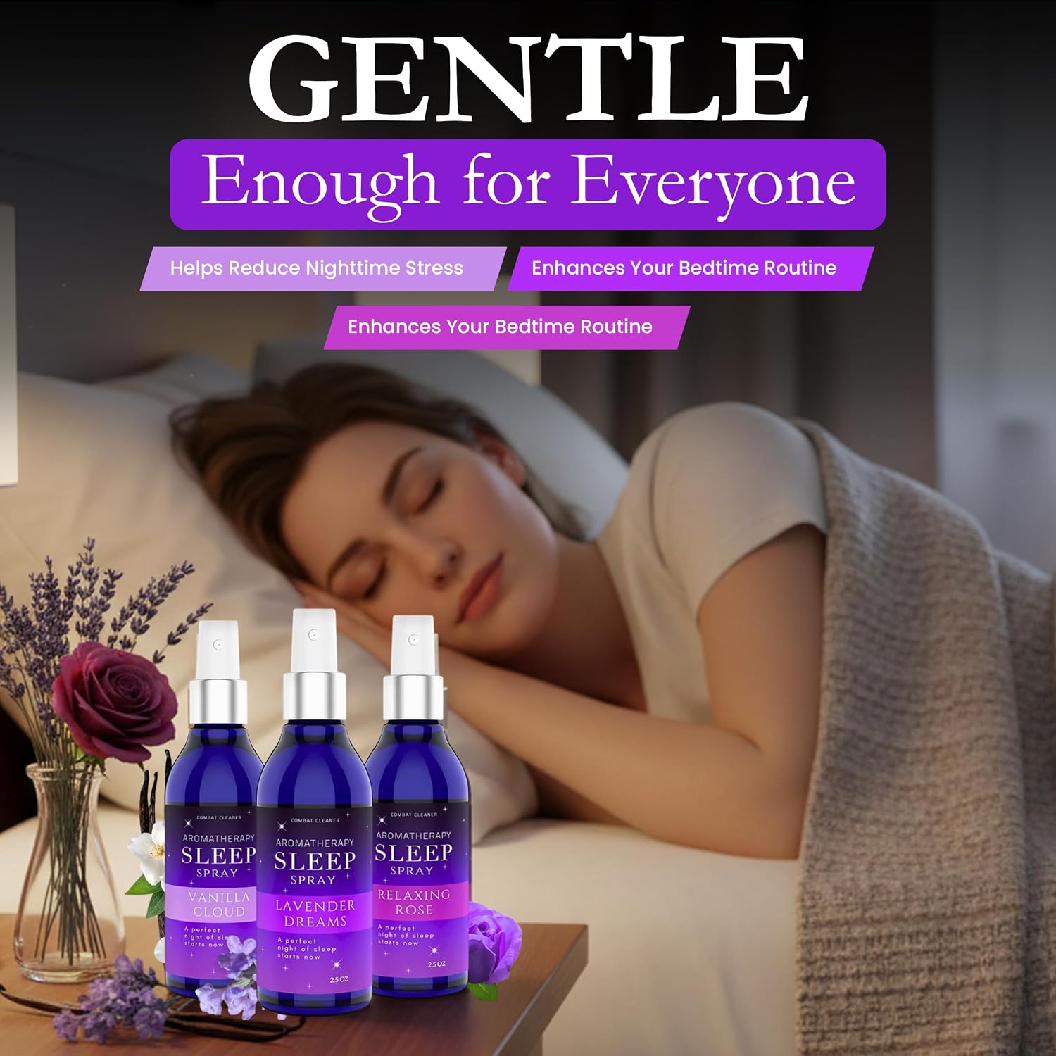 Pillow Sleep Spray Mist for Deep Sleep, Help Stress & Anxiety Relief Aid | Pillow Spray for Sleeping 3Pack, Calming Lavender, Vanilla, Rose Mist, Deep Sleep Bed Pillow Spray - view 5