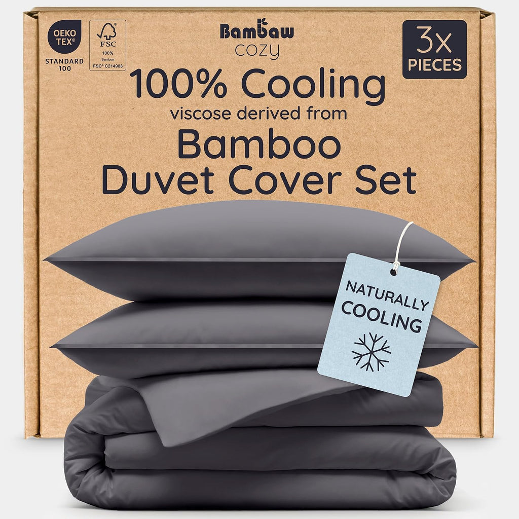 100% Viscose Derived from Bamboo Duvet Cover King Size – 3 Piece Cooling Duvet Cover Set, Super Soft & Breathable, Luxury Bedding, No Comforter (Olive) - view 3