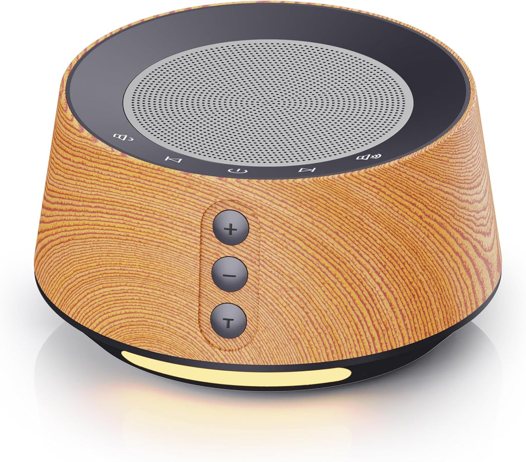 White noise machine with night light – 20 soothing sounds, 10 color lights, 5 timer settings & memory function, portable sleep sound machine for baby nursery, kids & adults, zebra wood