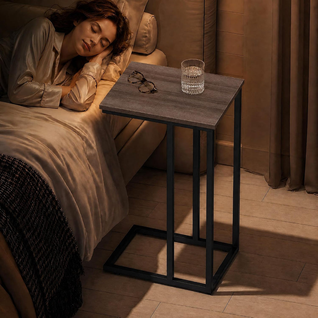 Small Side Table, C Shaped End Table for Couch, Sofa and Bed, Tv Tray Table that Slides Under for Living Room, Bedroom, Bedside, Gray and Black - view 4