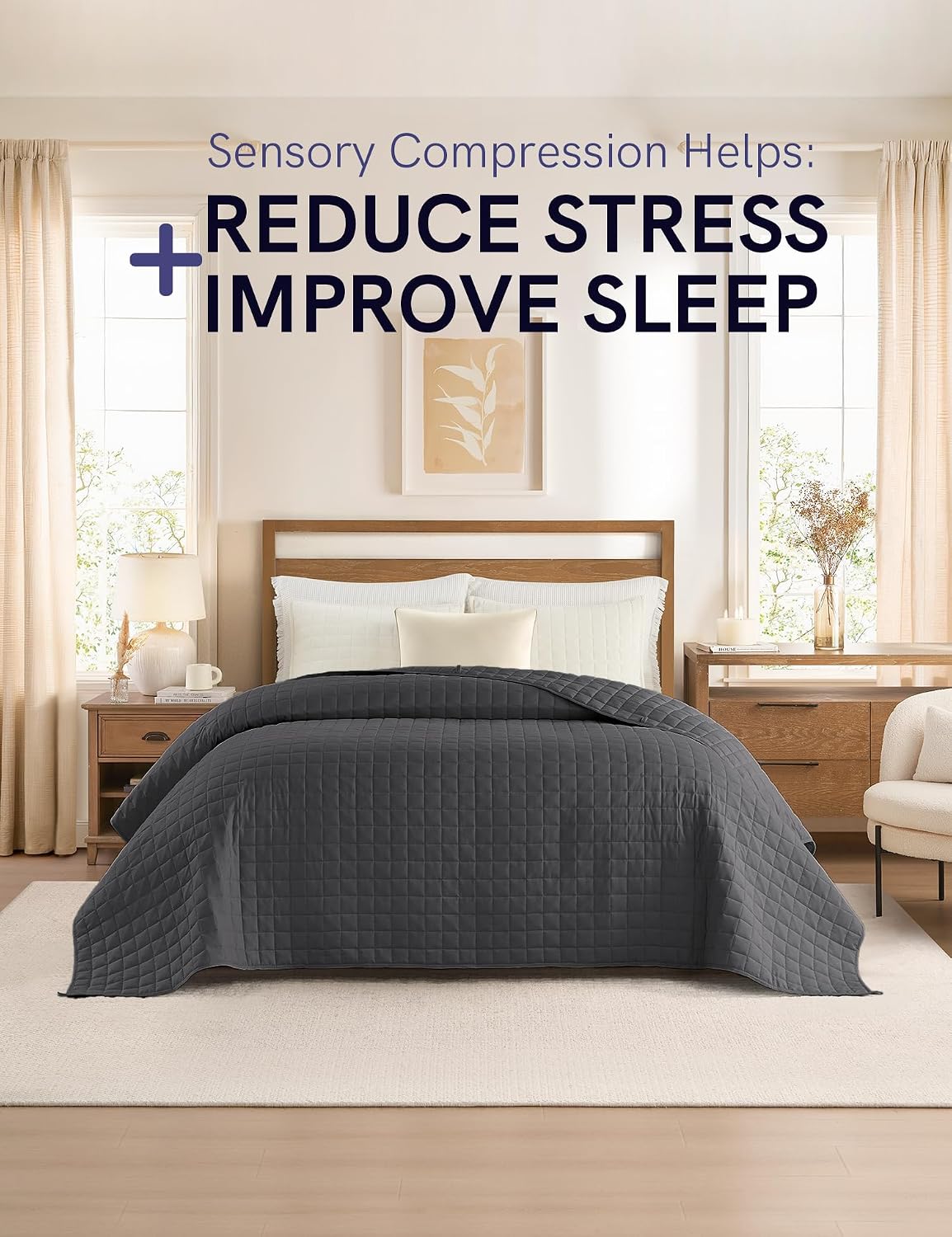 10lbs Weighted Blanket for Adults, Heavy Bed Throw Blanket with Cooling Glass Beads for All Season Use, Ideal for ~90lbs (48x72 Inches, Twin/Full, Dark Grey) - view 2