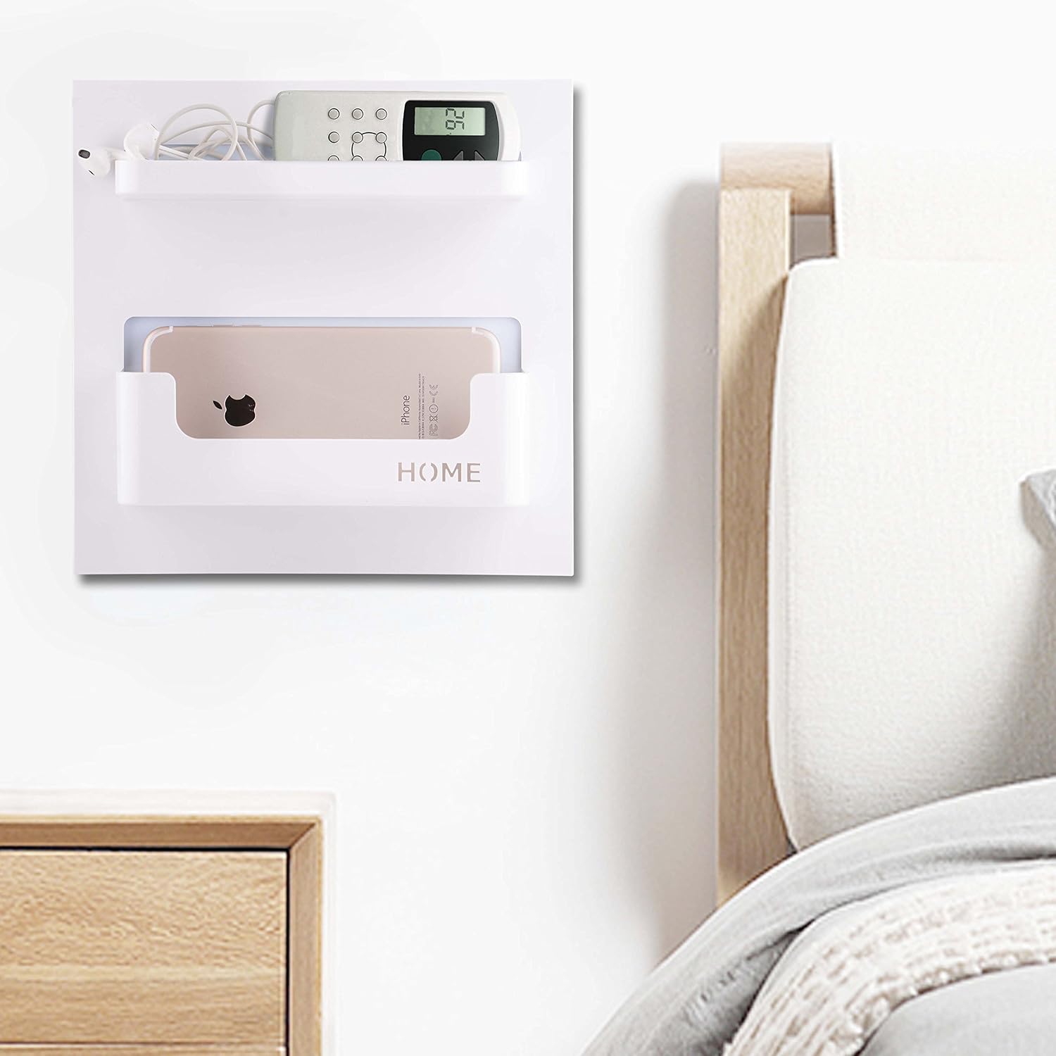 Bedside shelf accessories organizer - wall mount self stick on, ideal for glasses, remote, earphone, cell phone charger, manicure kit - view 4