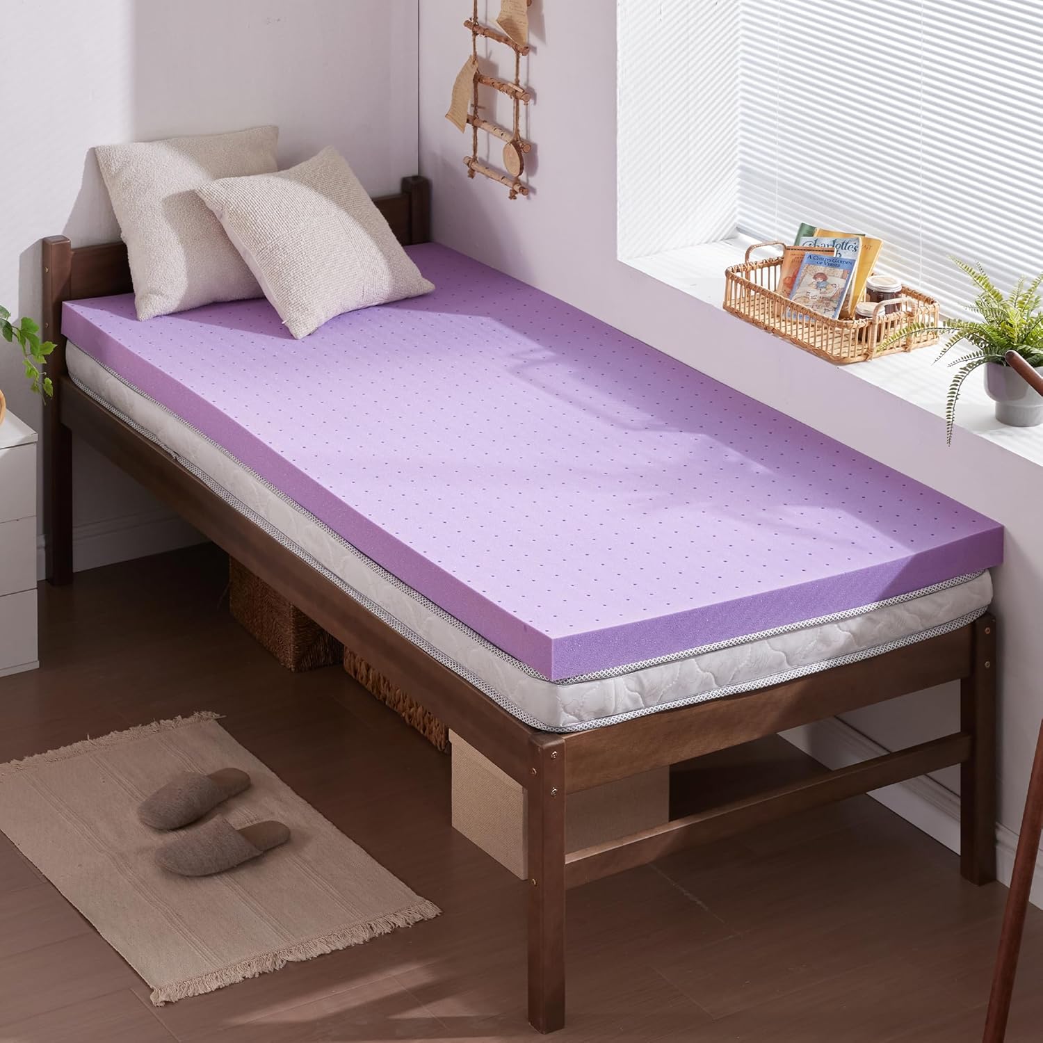 2 inch gel memory foam mattress topper ventilated soft pressure relieve mattress pad, breathable bed topper, CertiPUR-US certified, twin size