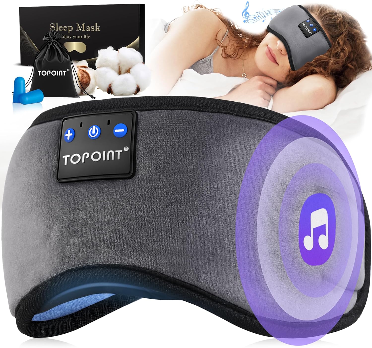 Sleep Mask Headphones Bluetooth Wireless 5.4, Breathable Cotton Eye Mask for Sleeping Side Sleepers Travel Music Headsets with Microphone Handsfree Men Women - view 4