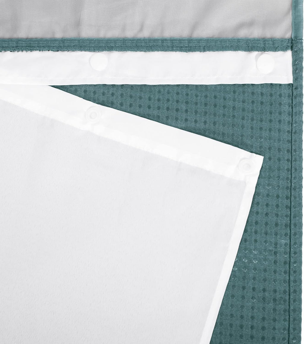 Heavyweight waffle no hook shower curtain with liner, teal, 71x74 | dotted waffle, snap-in liner, heavy duty, quick dry, mesh top window, with bottom magnets, hotel-grade, washable, standard size - view 5