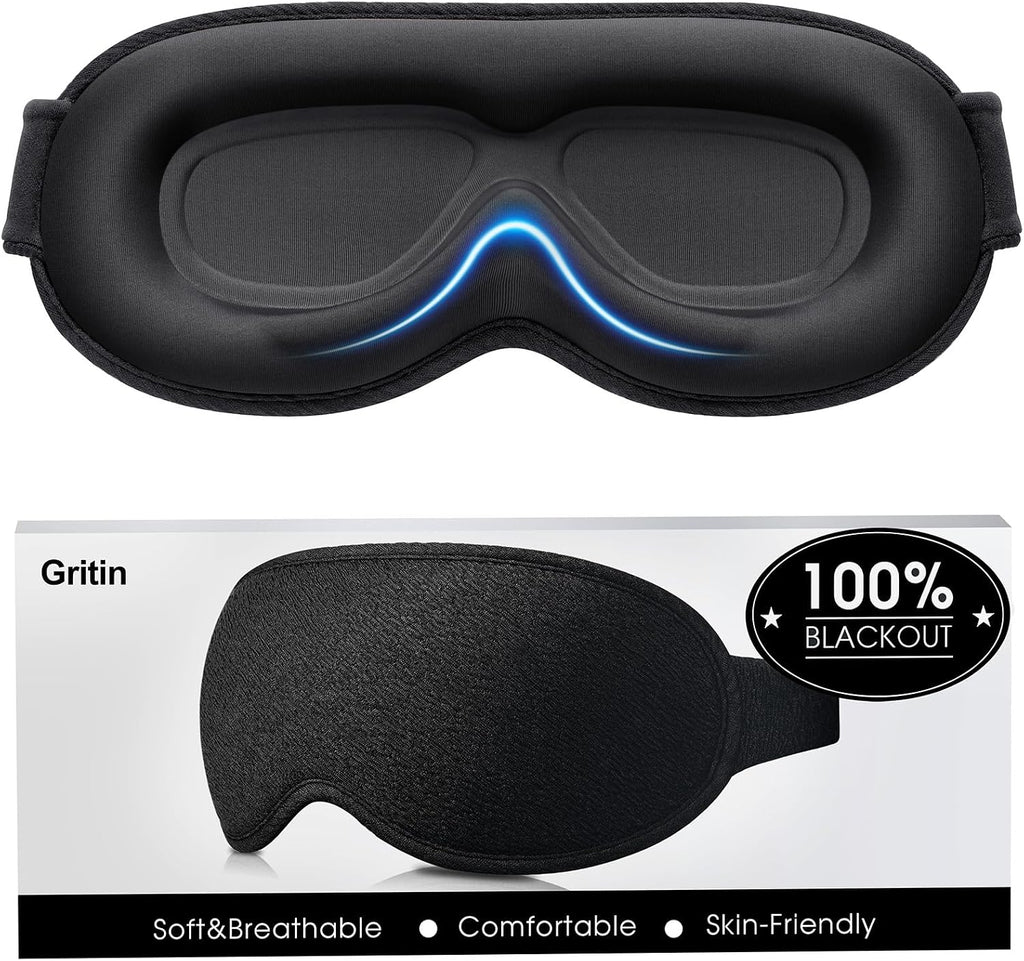 100% Blackout Sleep Eye Mask for Women Men, Zero Pressure Sleep Mask | Ergonomic Design 3D Cutout Eye Movement and Eyelash Friendly Night Blindfold, Ultra Soft Comfortable for Sleeping