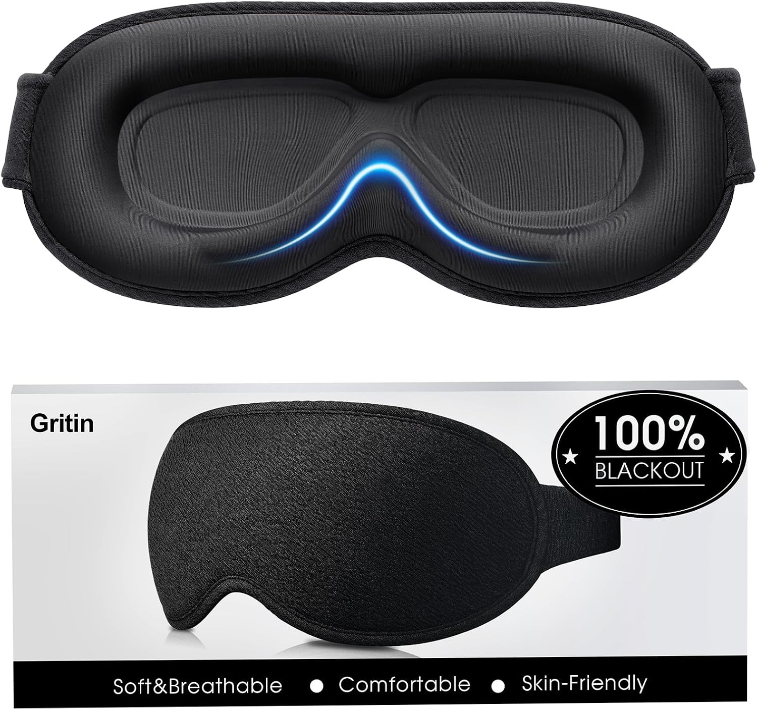 100% Blackout Sleep Eye Mask for Women Men, Zero Pressure Sleep Mask | Ergonomic Design 3D Cutout Eye Movement and Eyelash Friendly Night Blindfold, Ultra Soft Comfortable for Sleeping