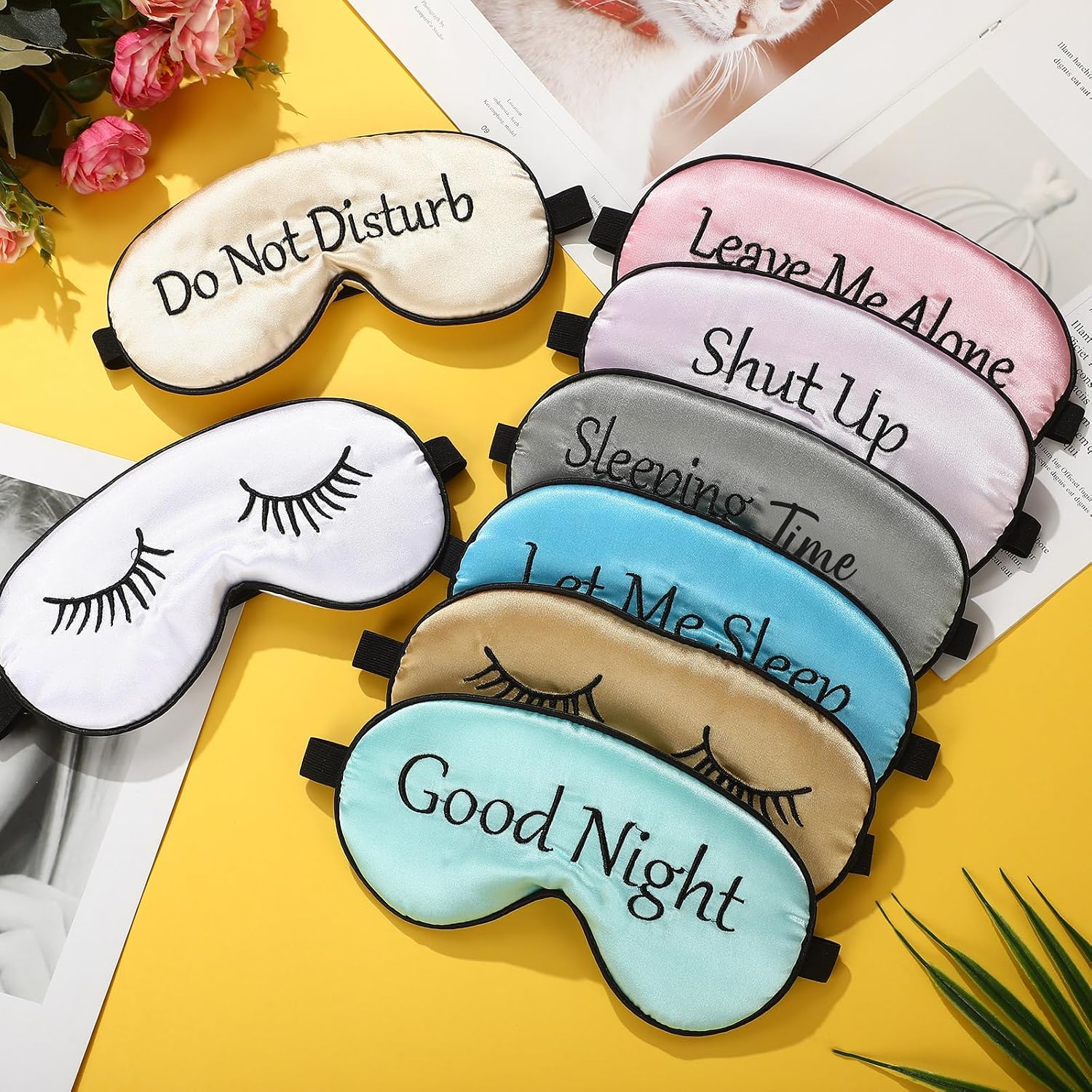 8 Pack Silk Funny Sleep Masks for Women Silky Eye Mask with Adjustable Strap Soft Cute Blackout Blindfold Eye Cover for Women Men Full Night's Sleep, Travel, Nap, Meditation(Elegant Colors) - view 6