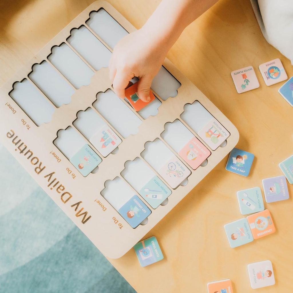 Wooden Toddler Routine Chart Ages 3-6 – Daily & Bedtime Routine Chart, Visual Schedule Board for Kids, Montessori-Inspired Visual Schedule for Kids Daily Routine - view 7