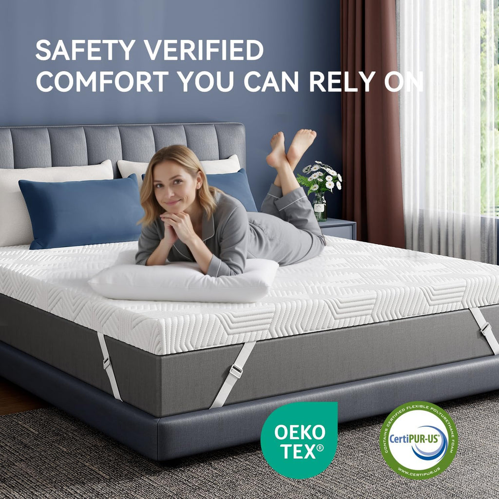 4 Inch Queen Size Gel Memory Foam Mattress Topper,Washable Cover | Pressure-Relieving Mattress Topper for Back Pain,High Density Cooling Pad,Non-Slip Design,Removable & Washable Bamboo Cover - view 7