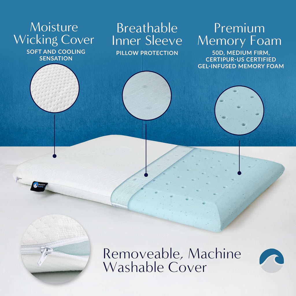 Hyper Slim Gel Memory Foam Pillow for Stomach and Back Sleepers - Thin, Flat Design for Cervical Neck Alignment and Deeper Sleep (2.25-Inches Height, King Size) - view 5