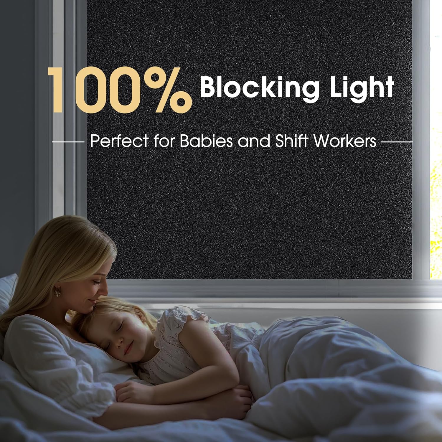 Blackout window privacy film, room darkening, 17.5" x 78.7" | 100% light blocking, no glue static cling removable, heat & UV blocking, renter friendly cover for daytime sleep bedroom - view 2