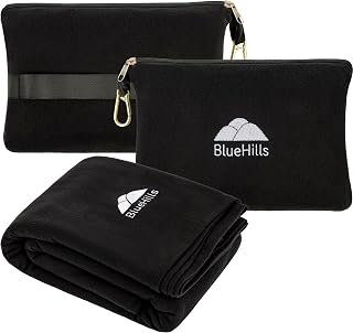 BlueHills Premium Soft Lightweight Travel Blanket Pillow 2 in 1 - Black