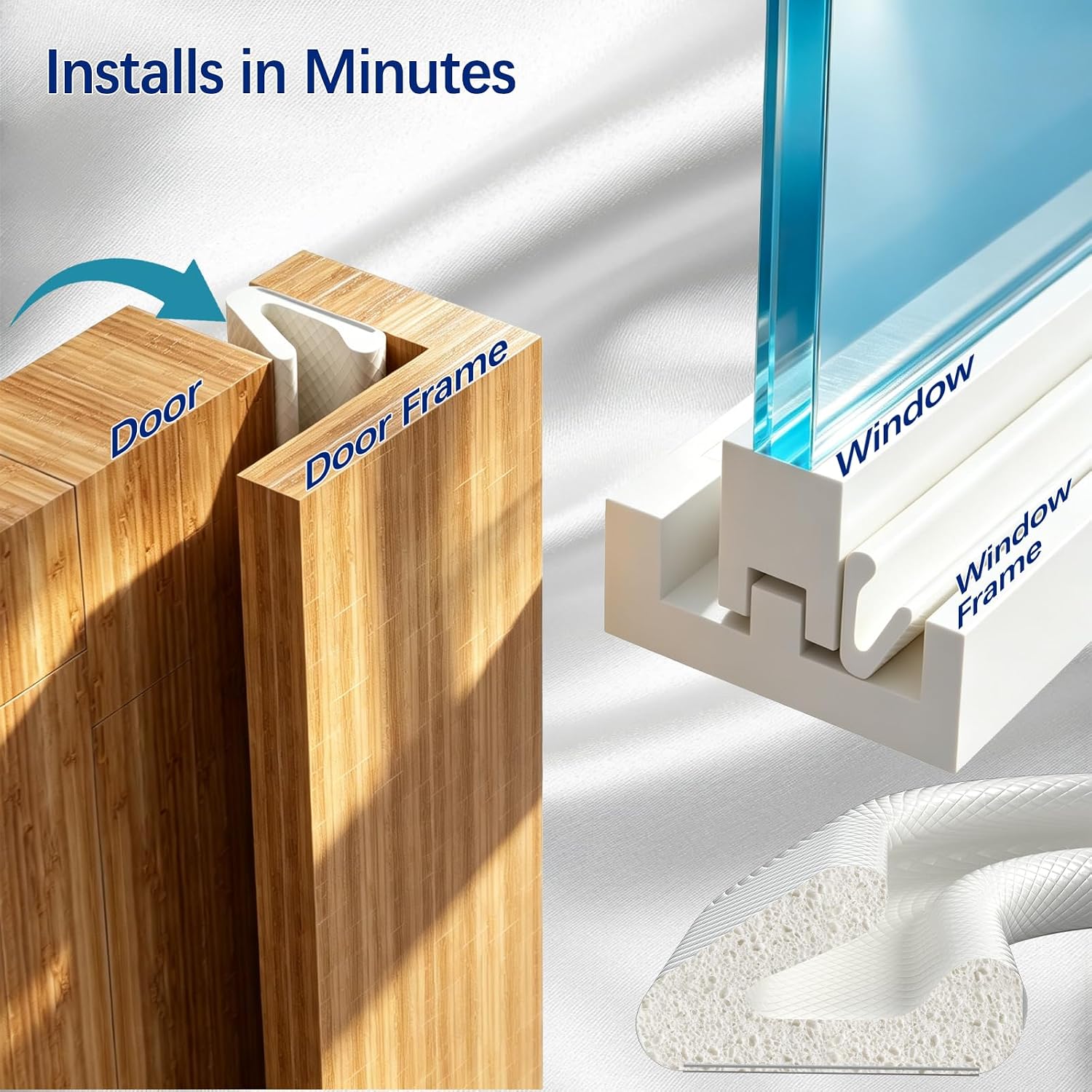 V-Shaped Weather Stripping for Doors and Windows,Large Gap Door Seal Strip | Foam Window Draft Stopper with Adhesive,Door Soundproofing Window Insulation for Winter,Fits 0.2"-0.45" Gaps (9.8',White) - view 3