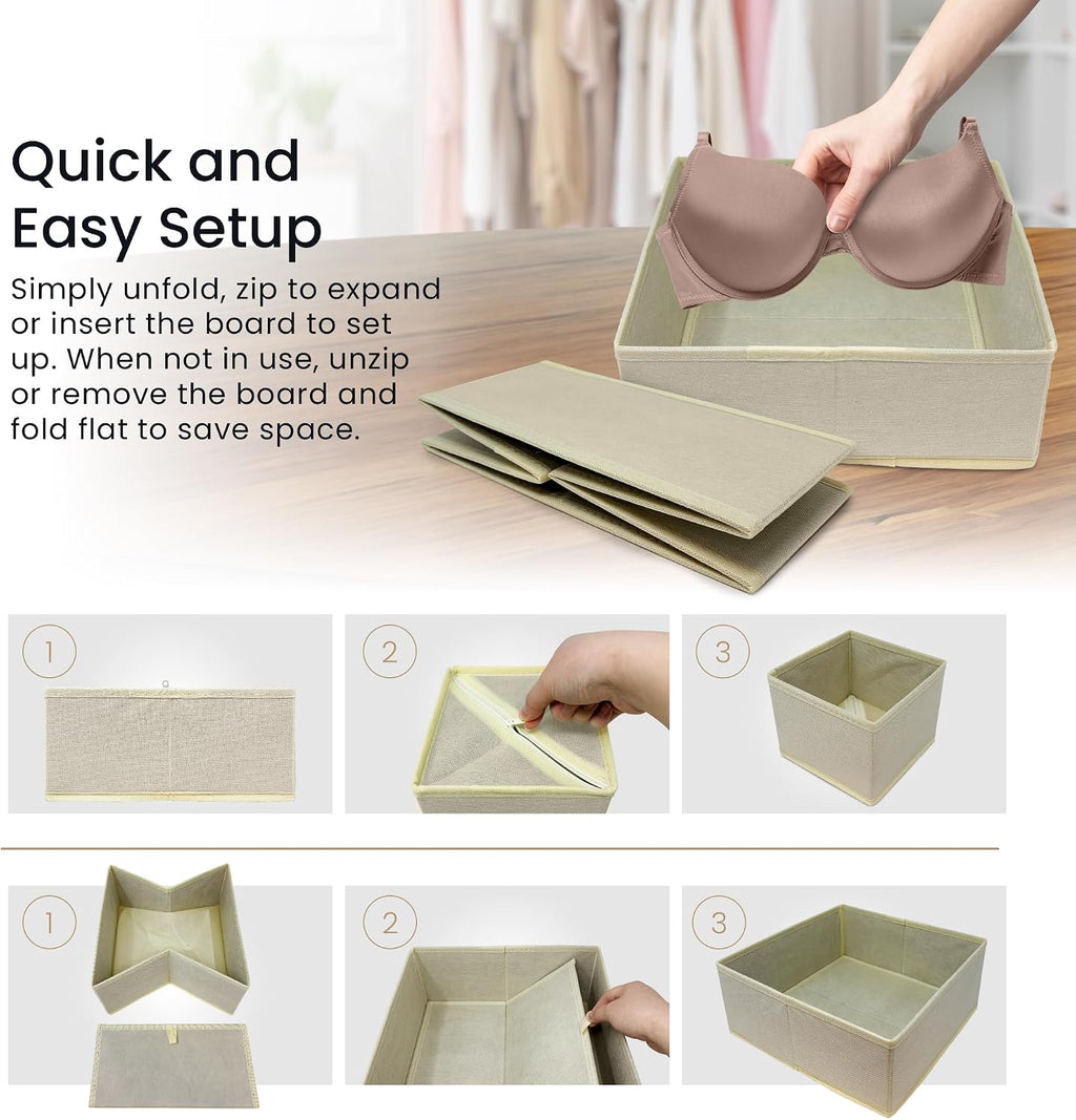Reli. Drawer Organizers Clothes 14 Pack | Foldable Dresser Drawer Organizer | Beige Dresser Drawer Organizers | Fabric Drawer Dividers, Foldable Closet Storage Bins, Socks, Underwear, Ties, Bras, Nursery - view 5
