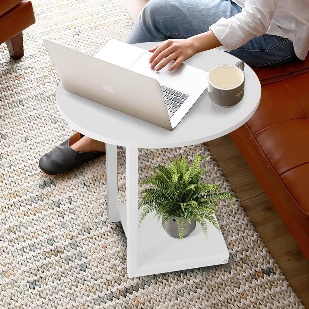 Small Side Table End Table, C Shaped Oval Coffee Table, Wooden TV Tray for Living Room, Bedroom, Couch, Small Spaces (White) - view 5