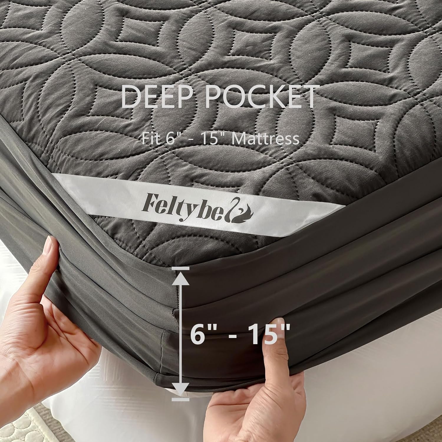 Full Size 54"x75" Waterproof Mattress Protector, Soft Bed Grey Mattress Cover Full, Breathable Mattress Pad Cover with Deep Pocket 6"- 15", Noiseless Washable - view 5