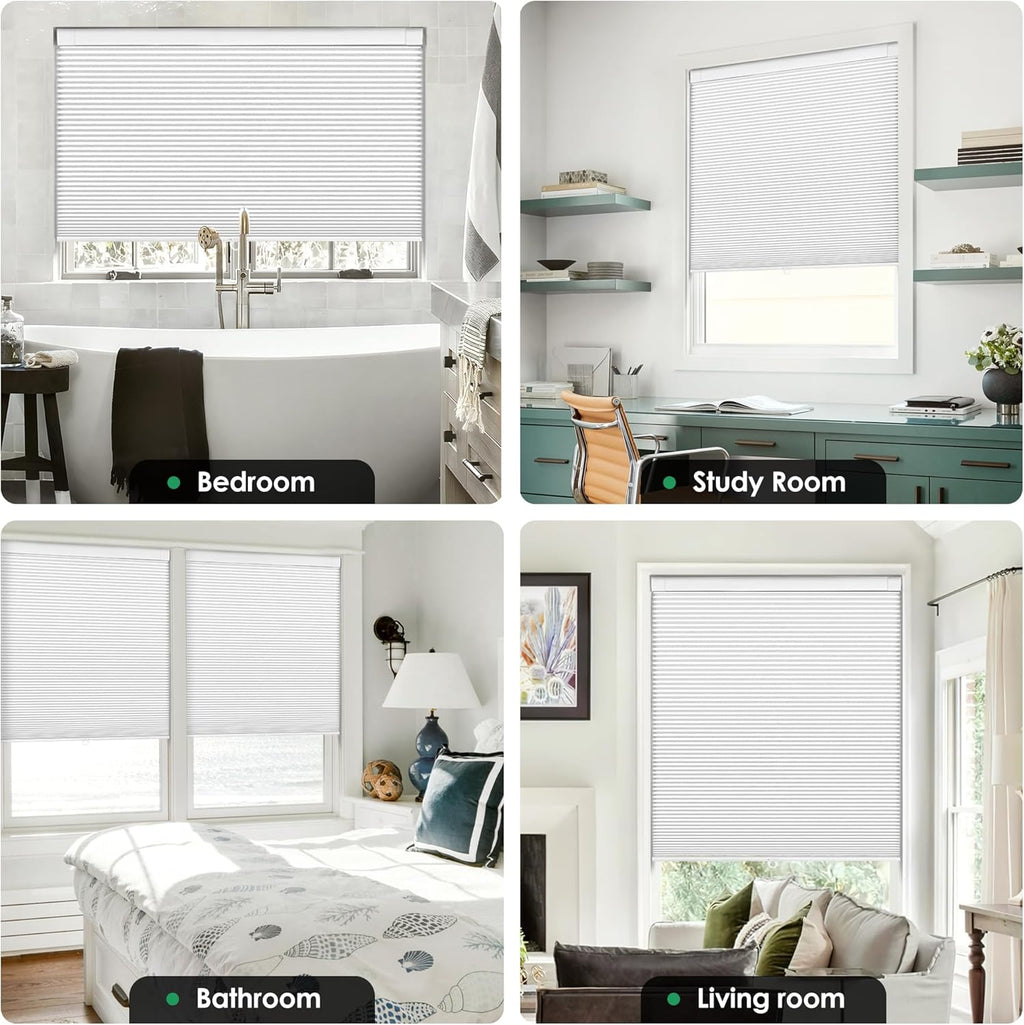 No drill cordless cellular shades, 22" W x 36" H, White | Blackout fabric protects privacy, with thermal insulation & noise reduction, safe cordless design for kids and pets - view 5