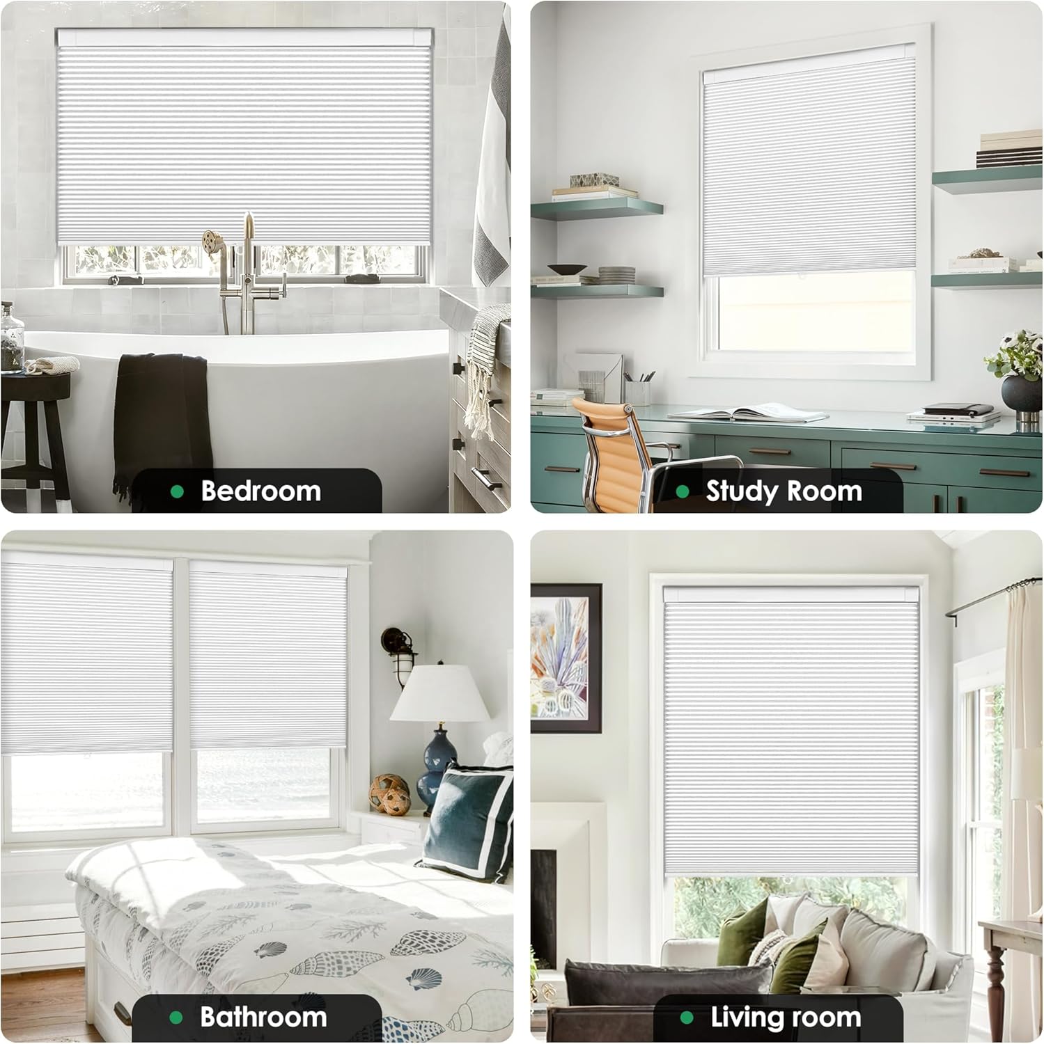 No drill cordless cellular shades, 22" W x 36" H, White | Blackout fabric protects privacy, with thermal insulation & noise reduction, safe cordless design for kids and pets - view 5