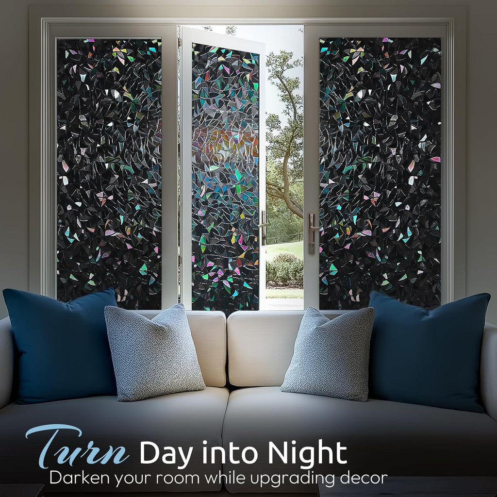 Rainbow window privacy film, stained cling, black, 23.6" x 157.4" | decorative static sticker, non-adhesive reusable window tint, heat control UV blocking coverings for home doors, living room - view 3