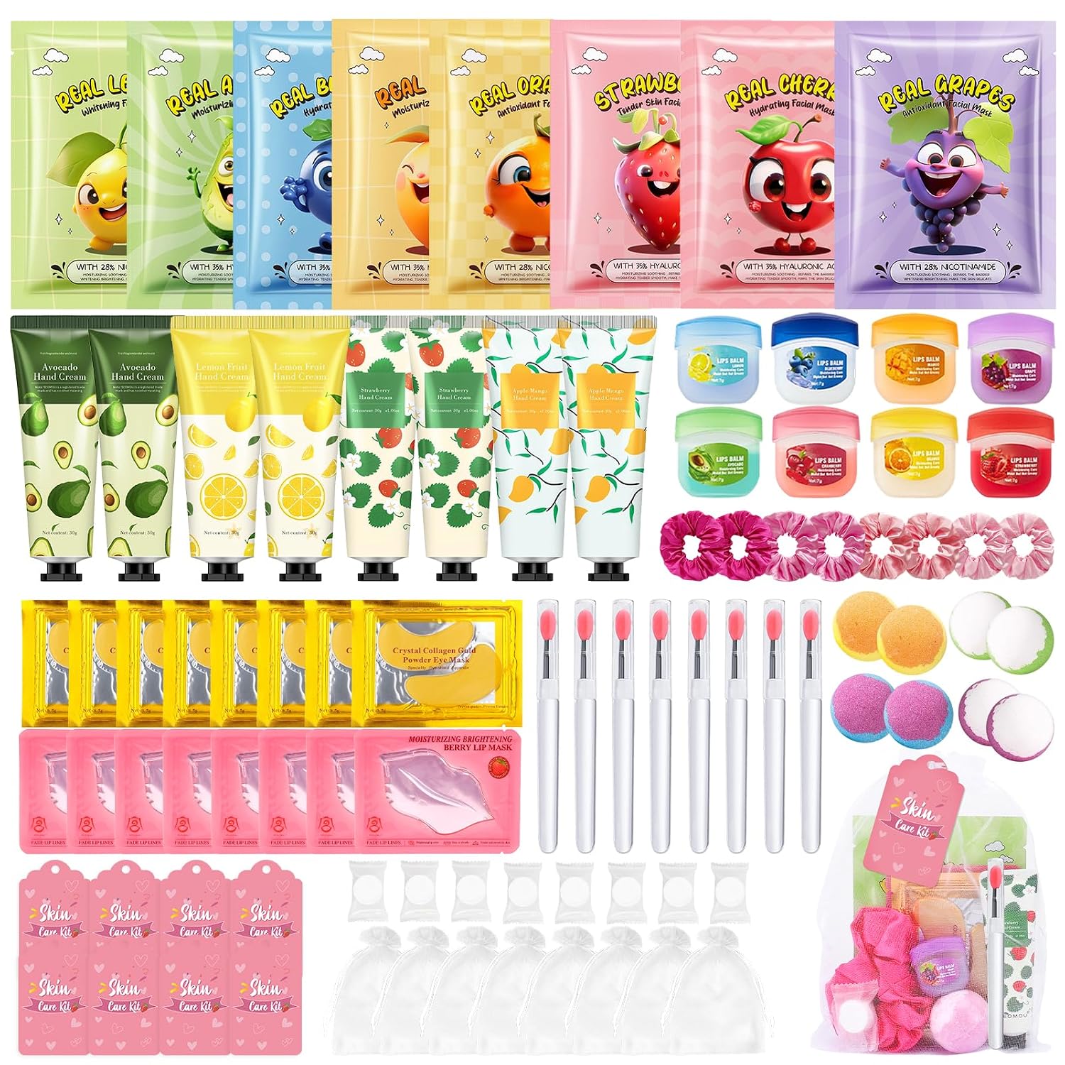 88pcs spa party supplies for girls, spa party favors include face masks, under eye patches, lip masks, lip balm, hand cream, foot bath bombs, compressed towels, bulk spa sleepover slumber party kit