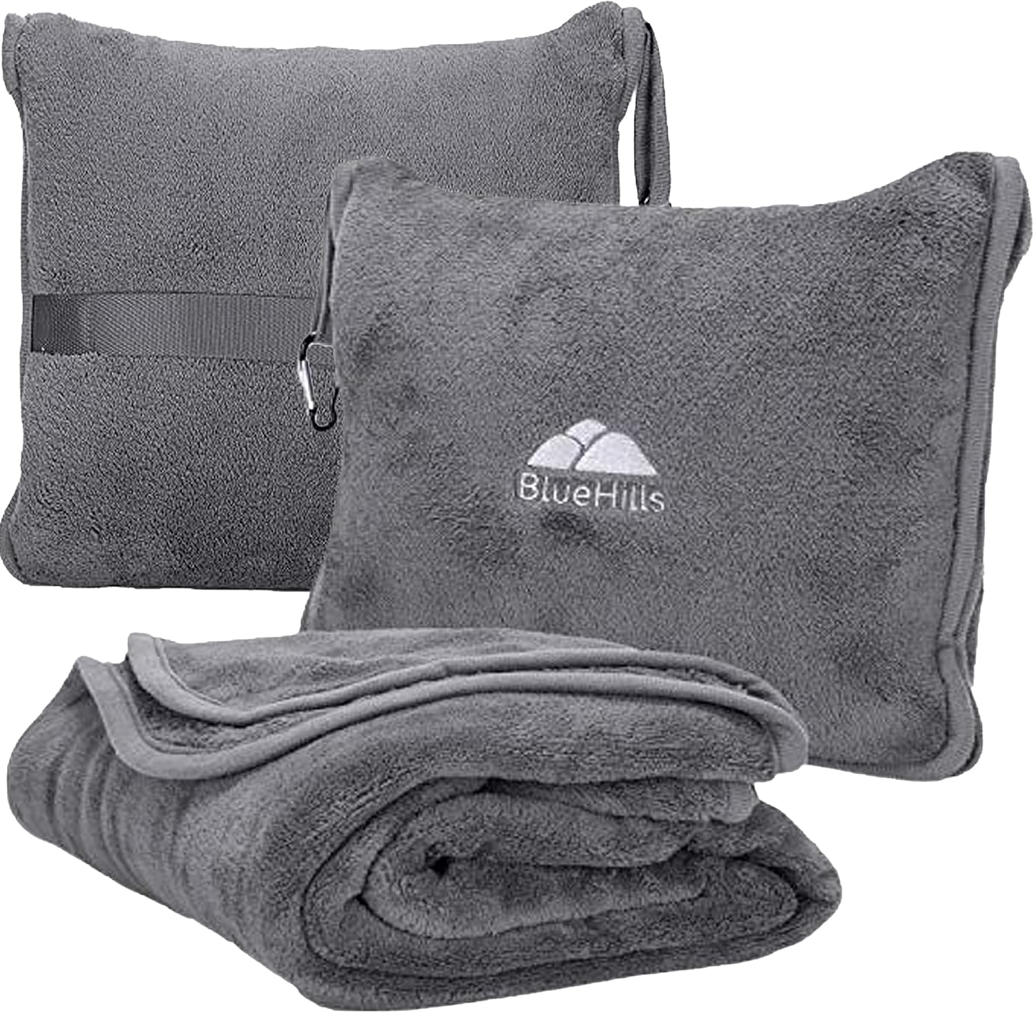 Premium Soft Travel Blanket Pillow 2-in-1 Airplane Warm - Gray | 2 in 1 Airplane Blanket Pillow, Hand Luggage Strap & Backpack Clip, Lightweight & Compact, Must Have Essential Travel Gifts