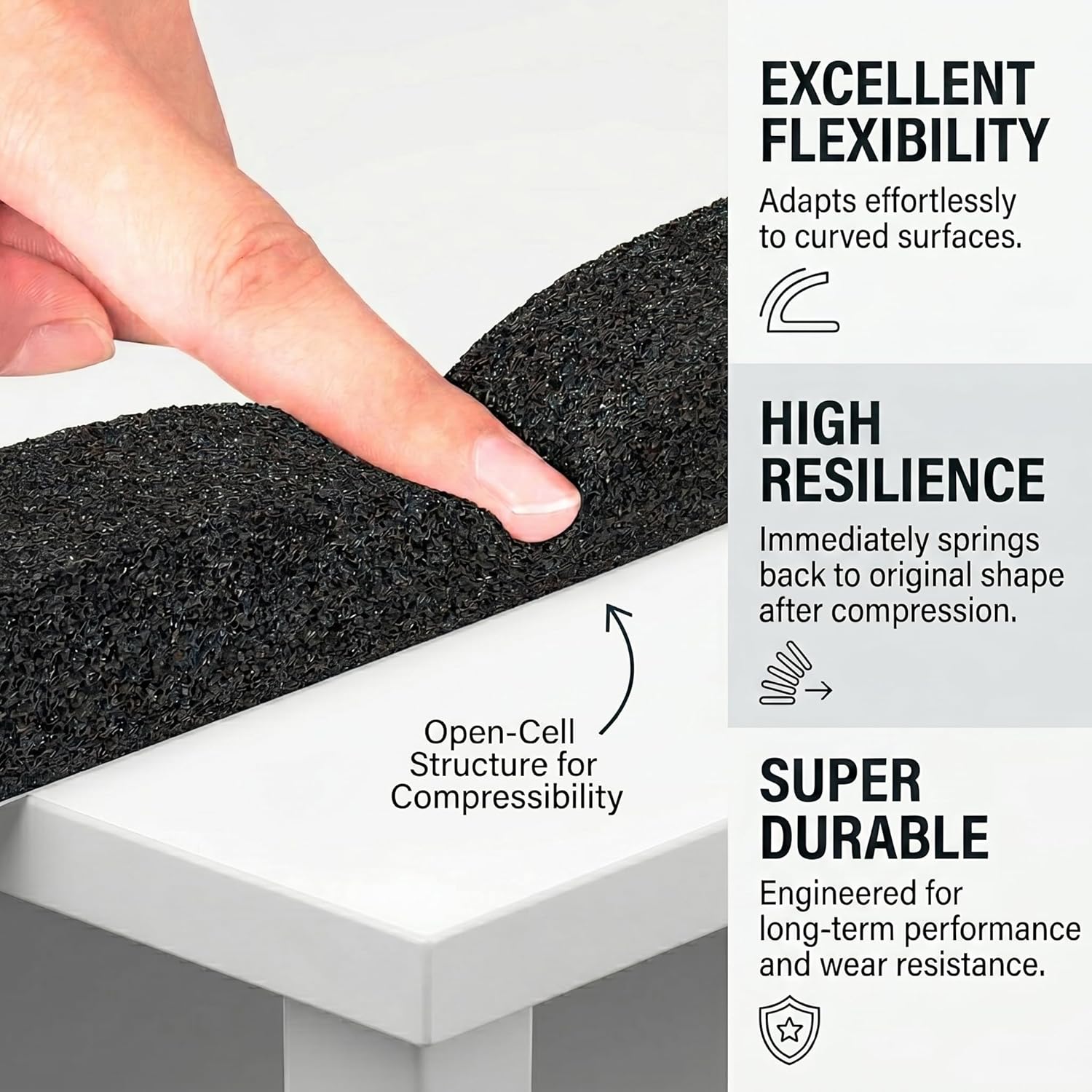 AC Window Seal Foam Tape, 1" x 1" Thick Foam Weather Strip, Black | High Resilience Foam Tape Seals Large Gaps Around Ac Windows and Doors, 6.5ft x 2 Rolls, Strong Adhesive, Install in Minutes - view 3
