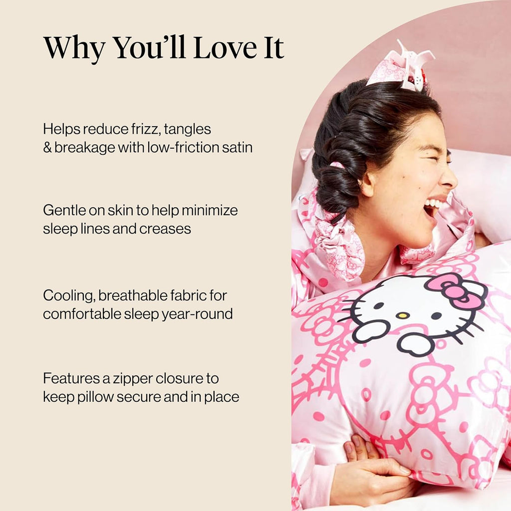 X Hello Kitty Satin Pillowcase - Size 19x36, Pink Kitty Faces | Softer Than Silk Pillow Cases, Smooth Cooling Satin Pillow Case Perfect for Toddlers, Wrinkle-Free, and Machine Washable - view 5