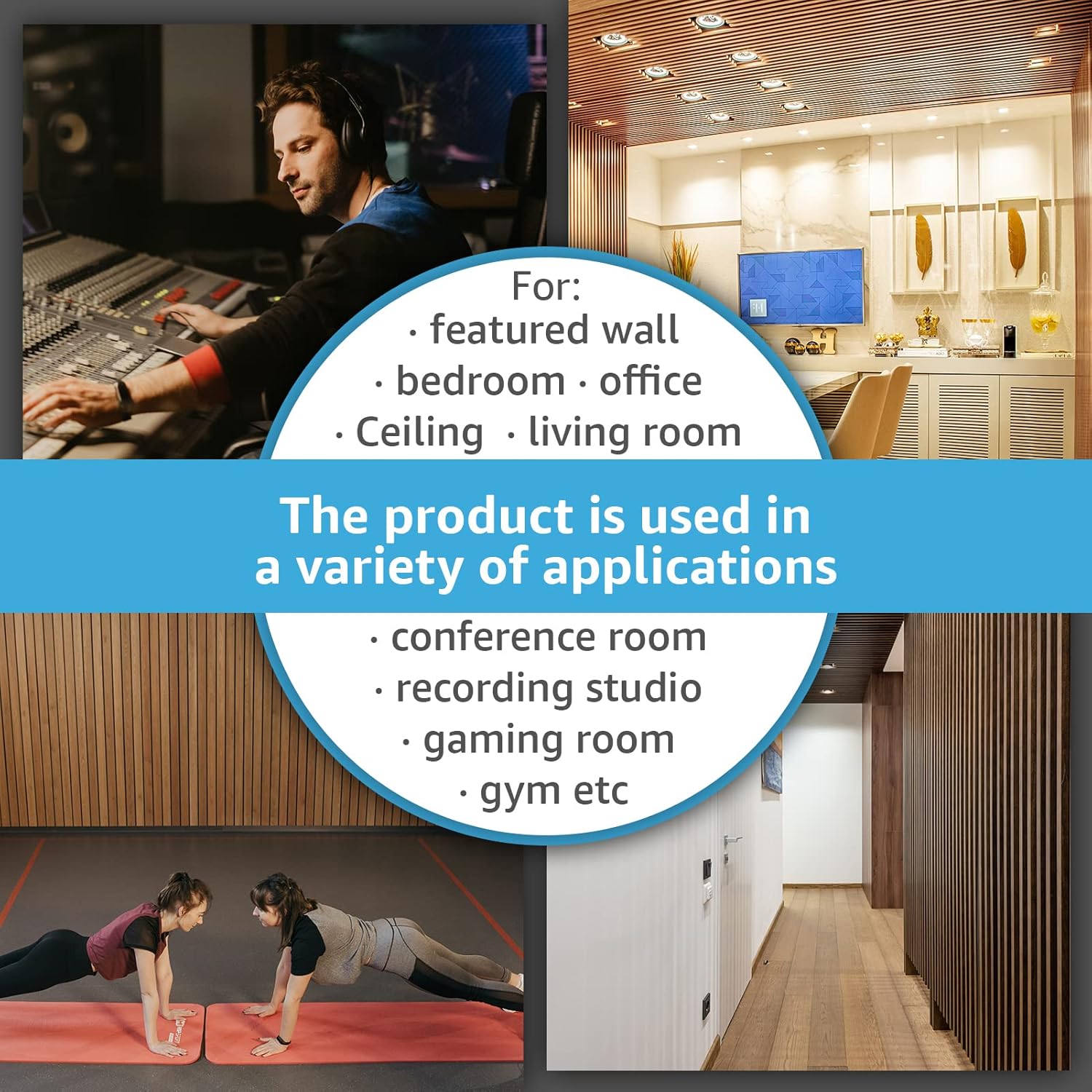 2 Wood Slat Acoustic Panels for Wall and Ceiling - 3D Fluted Sound Absorbing Panel with Wood Finish - Walnut | Noise Control, Easy to DIY, Natural Texture, Sustainable Material, Ideal for Homeowners, Designers, for Living Room, Office - view 7