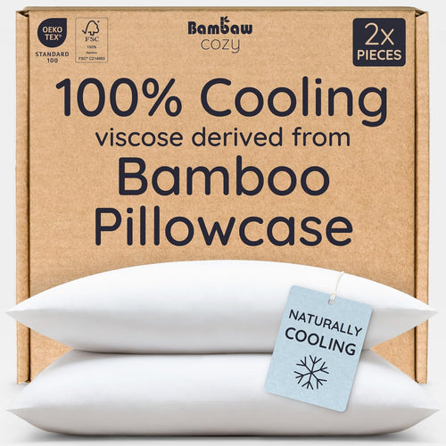100% viscose derived from bamboo pillow case Queen size – set of 2 Queen cooling pillow cases for hot sleepers with envelope closure, anti acne pillow case, breathable & super soft (White)