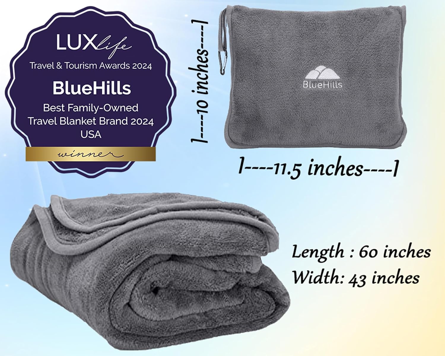 Premium Soft Travel Blanket Pillow 2-in-1 Airplane Warm - Gray | 2 in 1 Airplane Blanket Pillow, Hand Luggage Strap & Backpack Clip, Lightweight & Compact, Must Have Essential Travel Gifts - view 4