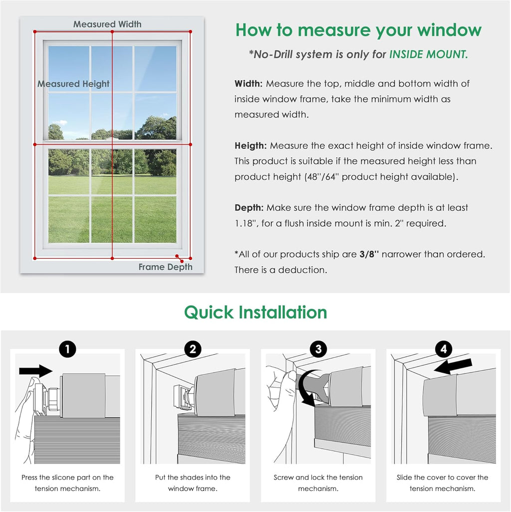 No drill cordless cellular shades, 22" W x 36" H, White | Blackout fabric protects privacy, with thermal insulation & noise reduction, safe cordless design for kids and pets - view 6