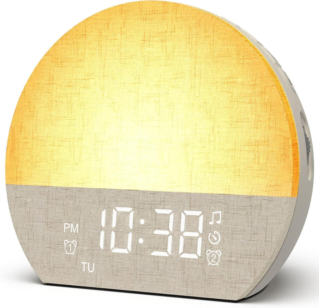 Sunrise alarm clock sound machine with dual alarm for heavy sleepers | 30 soothing sleep sounds & dimmable night light, natural wake-up light for bedrooms, baby rooms, dorms, kids & adults, gift