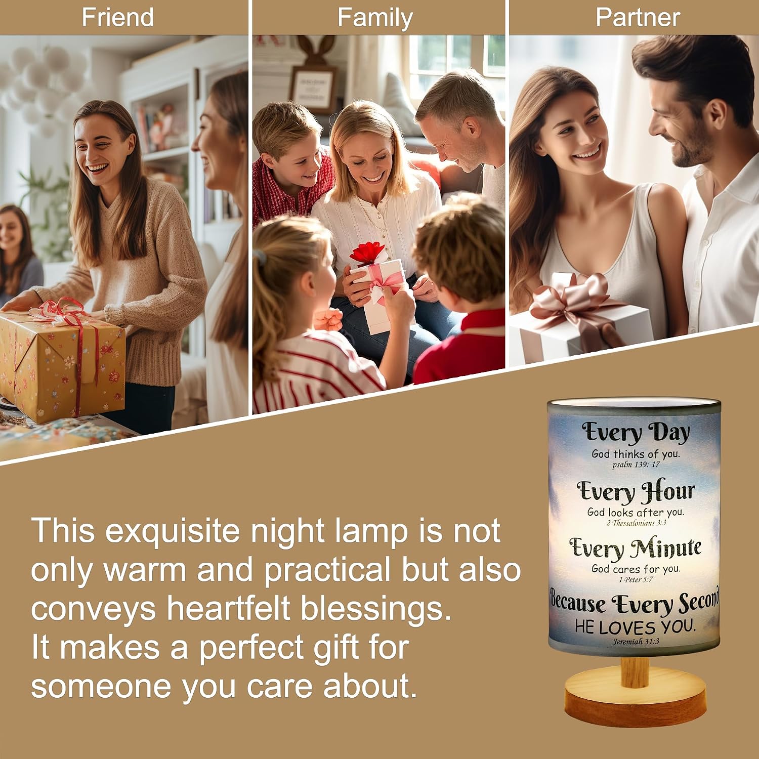 Bible Verse Table Lamp with Inspirational Thoughts and Valentines Day Christian Religious Baptism Gifts for Women Wife Mom Men Christmas Easter Gifts for Him Her - view 2
