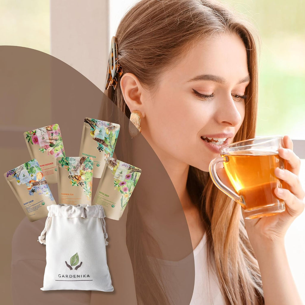 Organic Loose Leaf Tea Sampler - Herbal Caffeine-Free Set - Ayurvedic Blend, KSA Kosher, No Natural or Artificial Flavors (5 Pack) - view 2