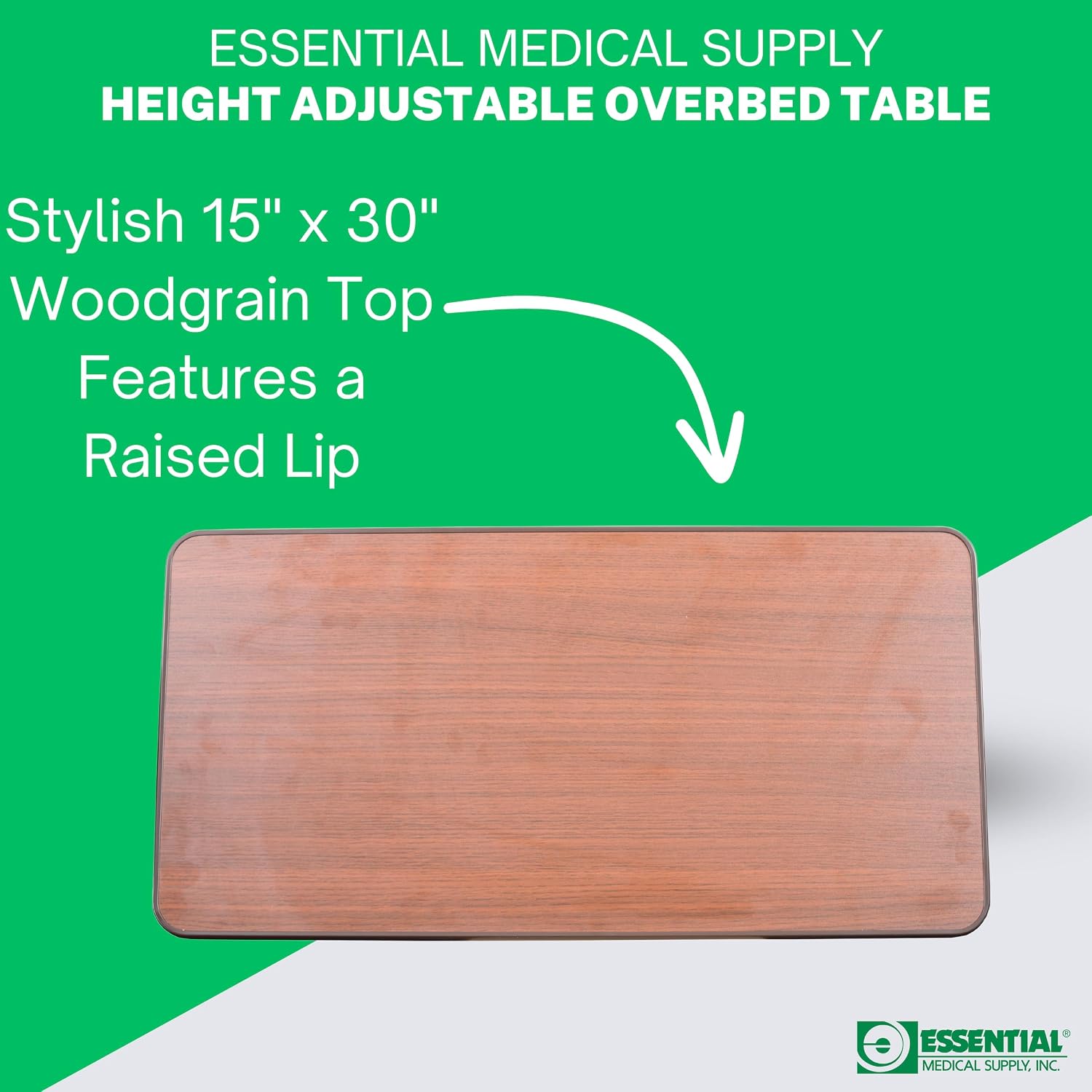 Height Adjustable Automatic Overbed Table - Woodgrain Top with Locking Wheels, Perfect for Hospital and Home Use - Table for Easy Access and Convenience for Adults and Seniors - view 6