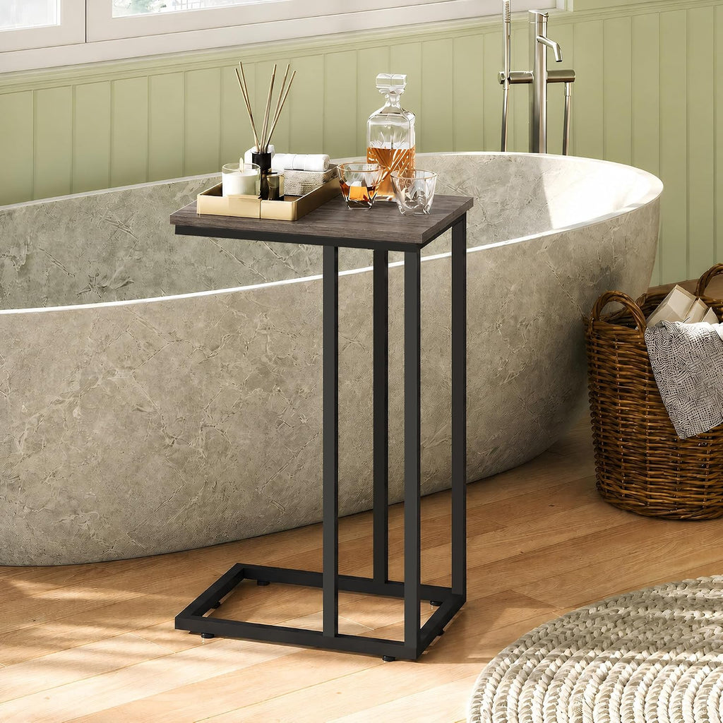 Small Side Table, C Shaped End Table for Couch, Sofa and Bed, Tv Tray Table that Slides Under for Living Room, Bedroom, Bedside, Gray and Black - view 6