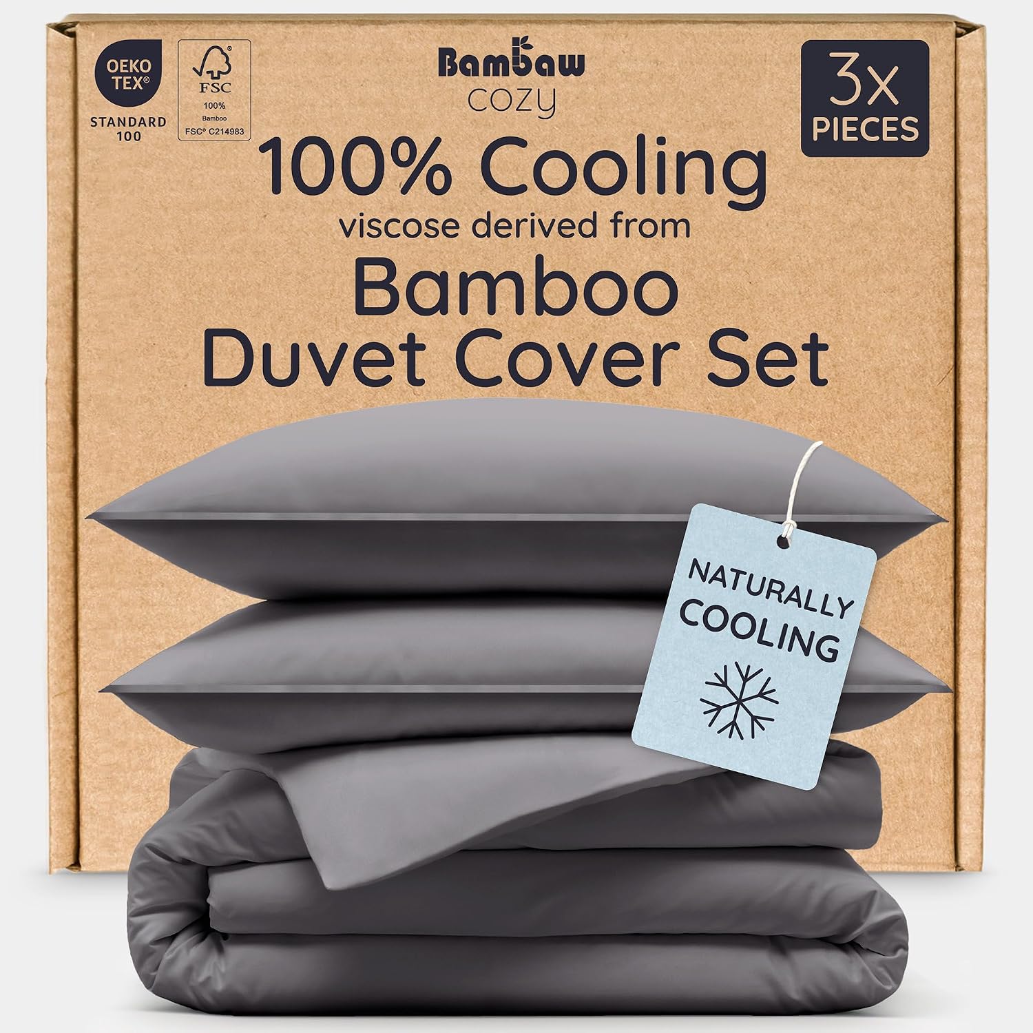 100% Viscose Derived from Bamboo Duvet Cover King Size – 3 Piece Cooling Duvet Cover Set, Super Soft & Breathable, Luxury Bedding, No Comforter (Olive) - view 7