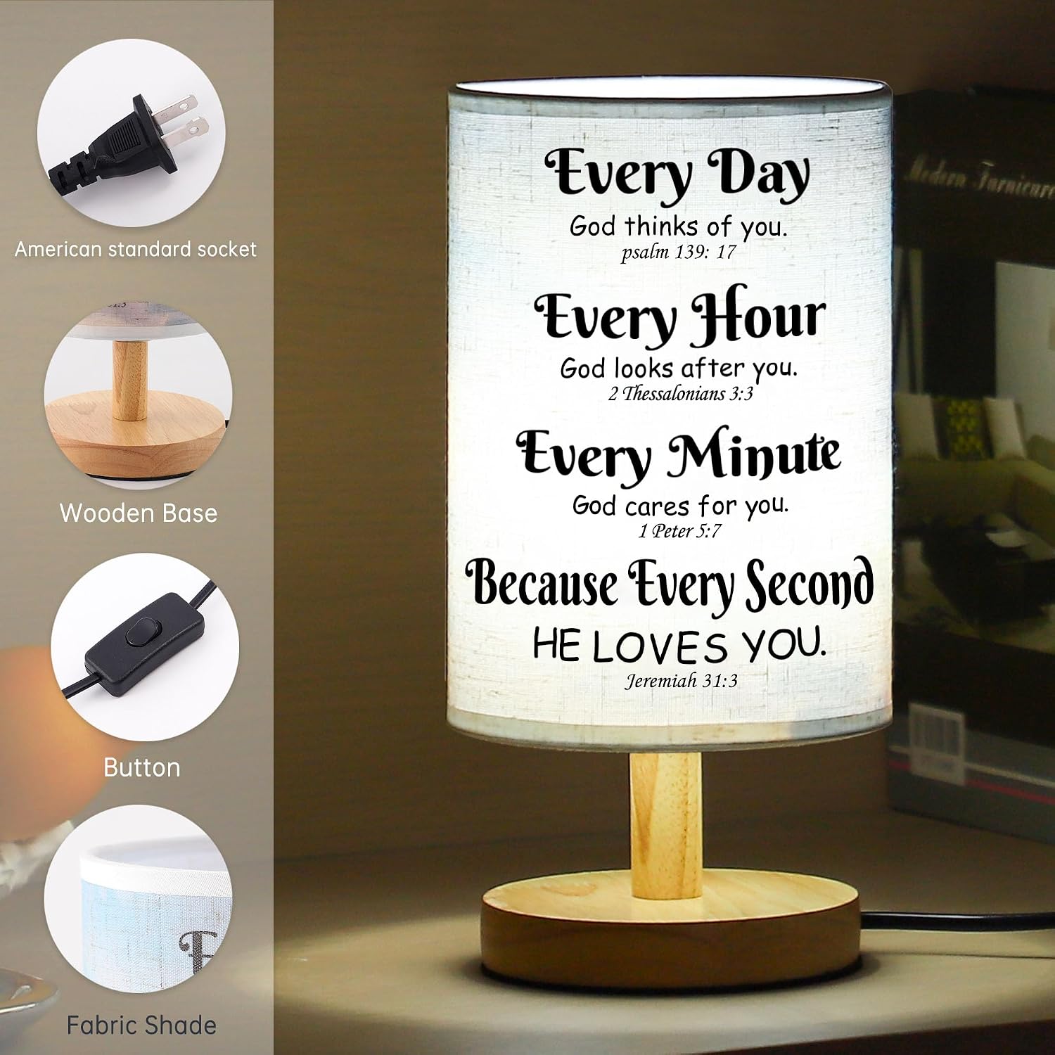 Bible Verse Table Lamp with Inspirational Thoughts and Valentines Day Christian Religious Baptism Gifts for Women Wife Mom Men Christmas Easter Gifts for Him Her - view 4