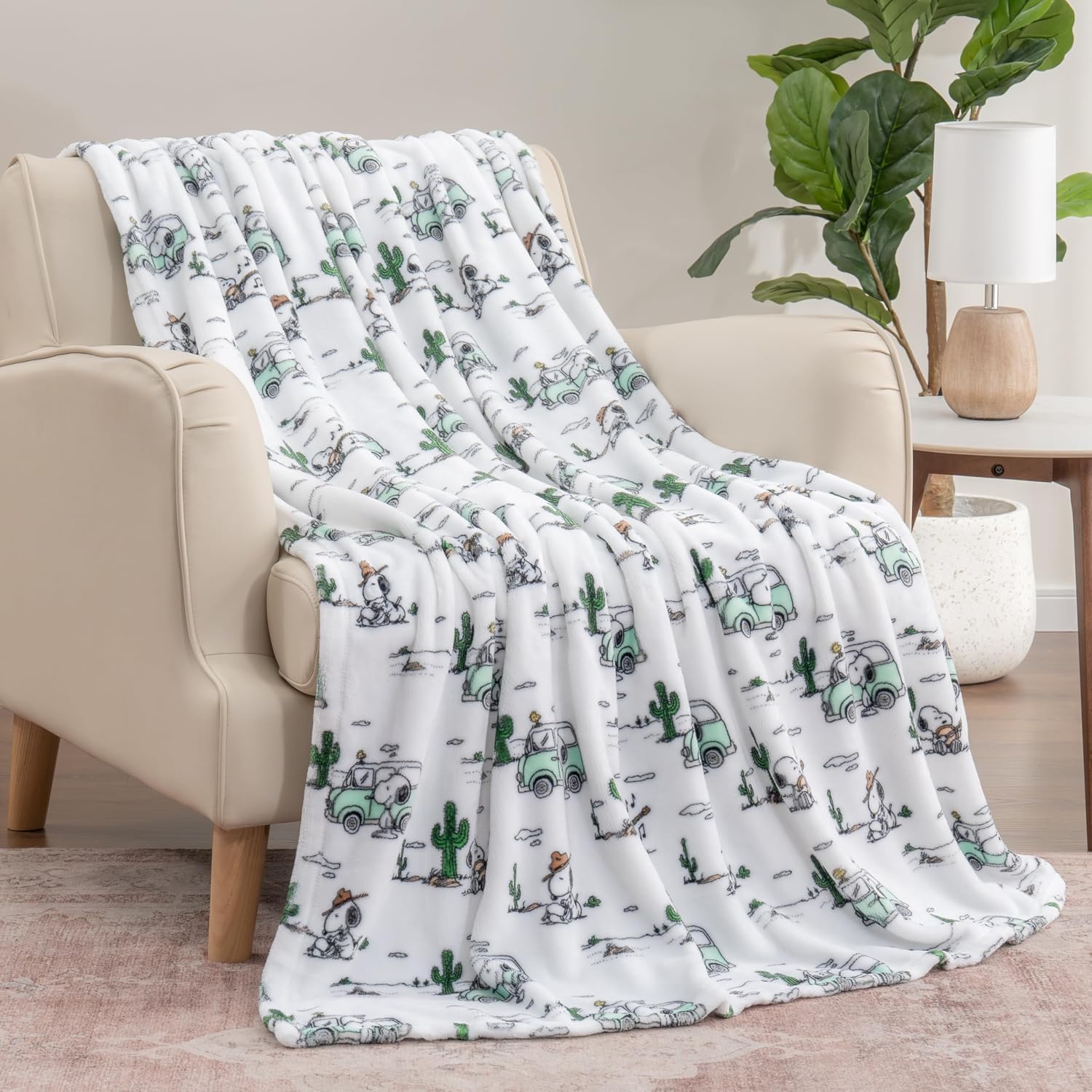 Cute character plush throw blanket, snoopy desert travel white, throw 55 in x 70 in - view 6
