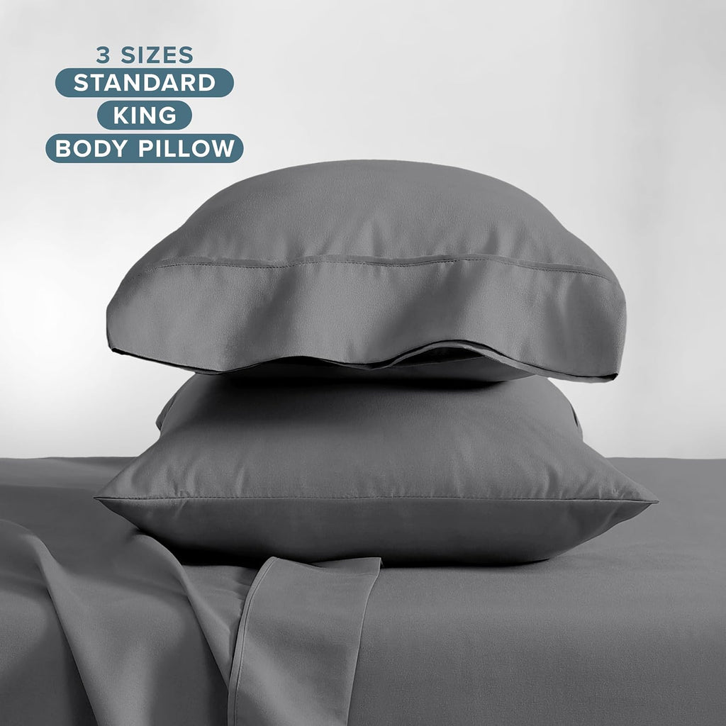 Microfiber pillow cases - Standard/Queen size set of 2 cooling pillow cases double brushed grey pack easy care (Standard pillow case 2, Grey) - view 6