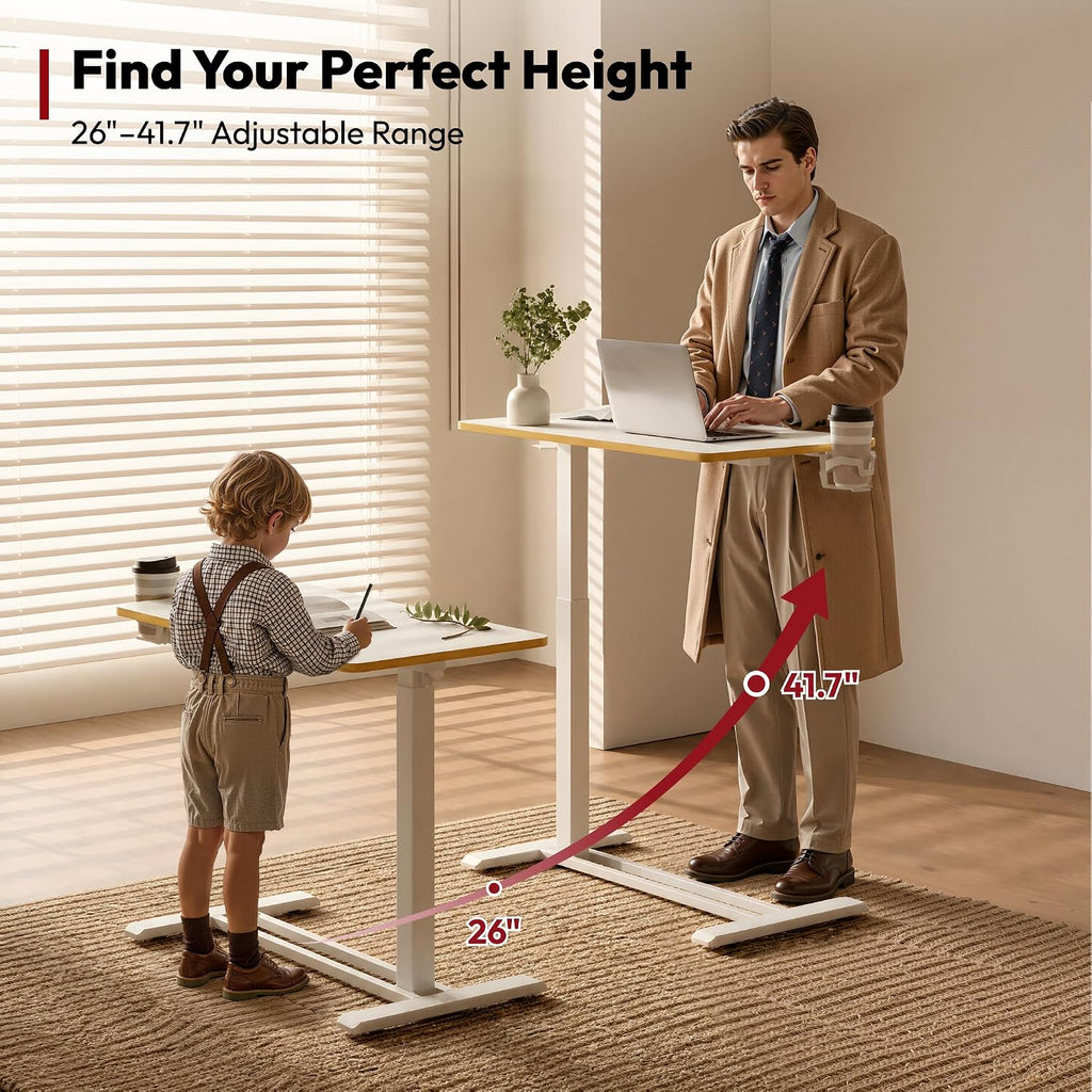 Medical Adjustable Overbed Bedside Table with Hidden Casters, Pneumatic Mobile Laptop Computer Standing Desk Cart Overbed Table with Tray, Hospital and Home Use(27.6" W x 15.7" D, White) - view 4