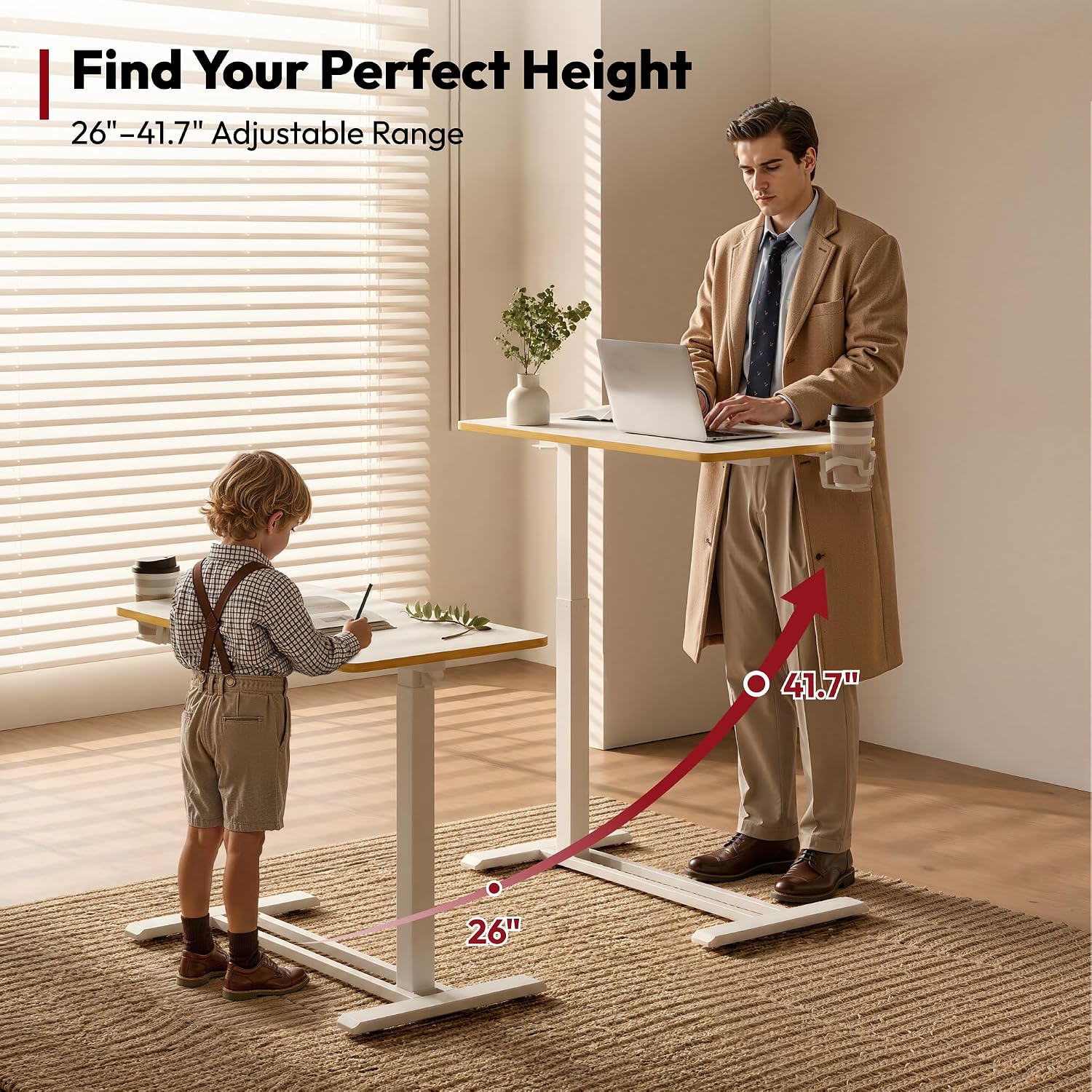Medical Adjustable Overbed Bedside Table with Hidden Casters, Pneumatic Mobile Laptop Computer Standing Desk Cart Overbed Table with Tray, Hospital and Home Use(27.6" W x 15.7" D, White) - view 4