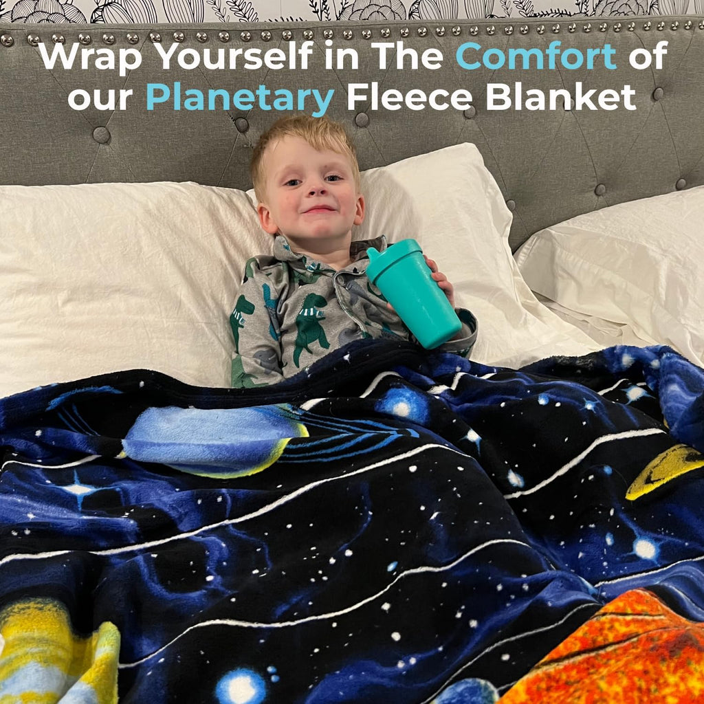 Fleece throw blanket - 50x60-inch plush space blanket with solar system design for kids and adults - soft and cozy for bed, couch, or travel - view 3