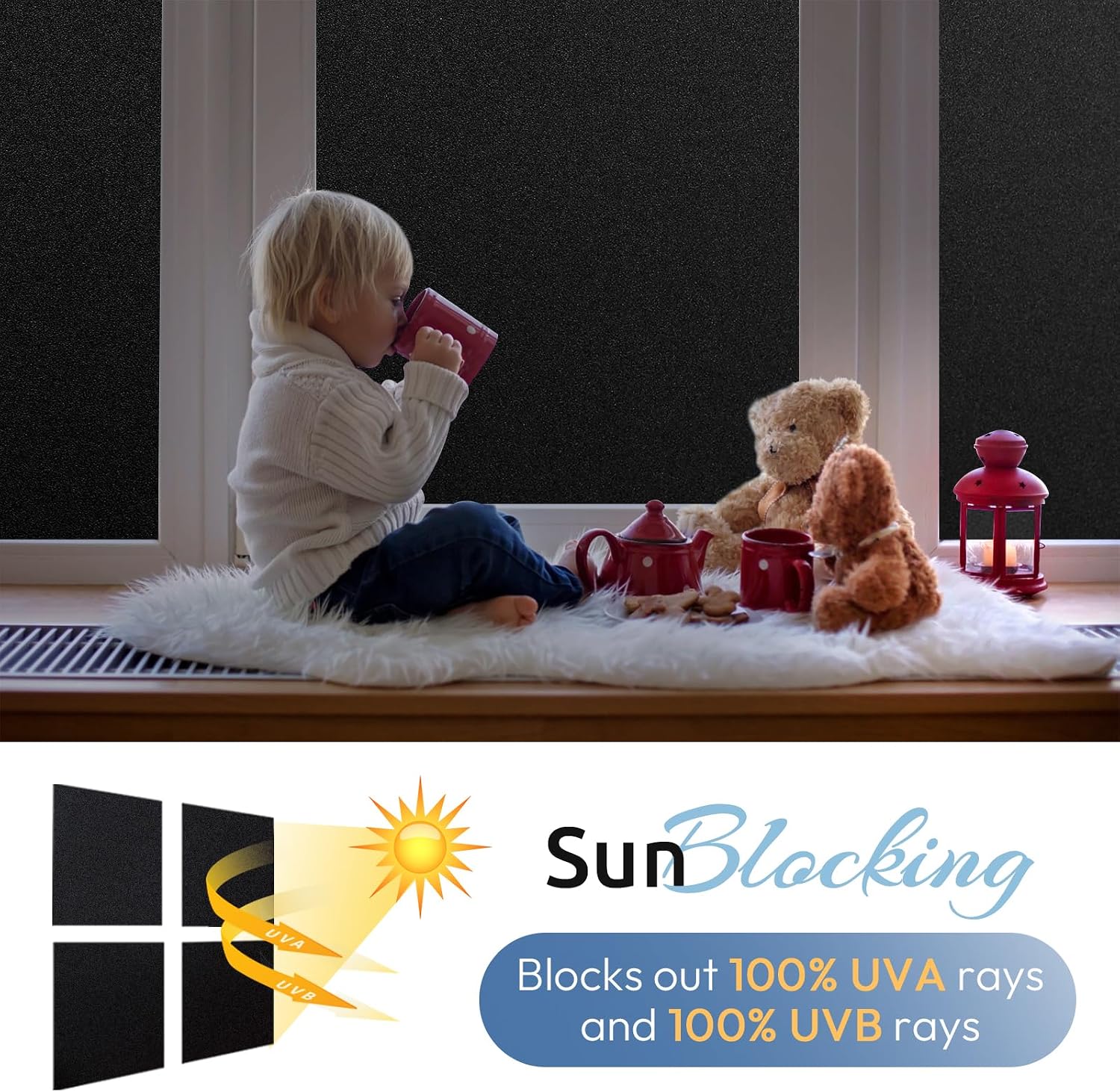Blackout window film room darkening light blocking 17.5" x 78.7" | removable static cling without glue, tint & privacy film for window inside, day & night sleep for home garage bedroom house - view 7