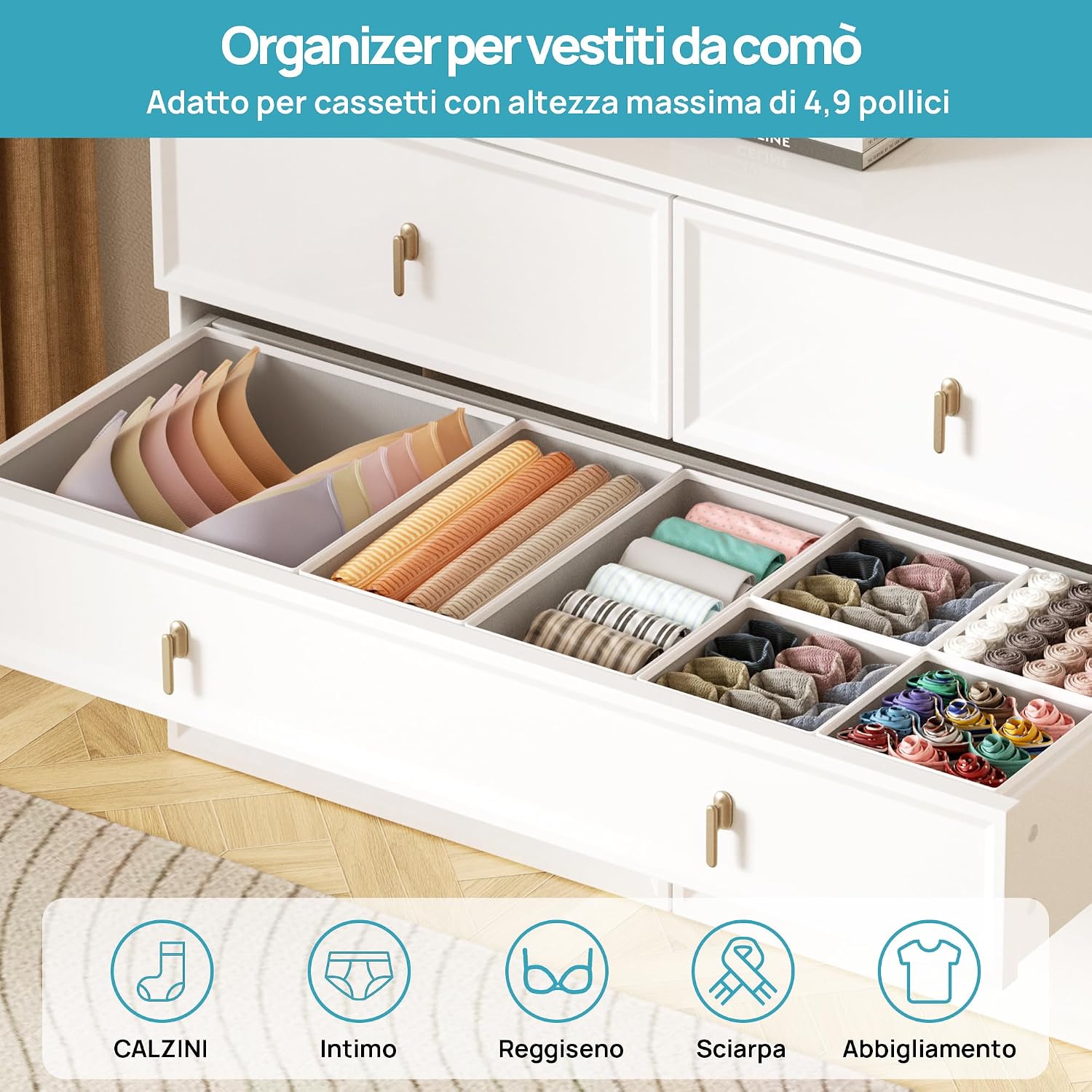 12 Pack Baby Clothes Organizer, Dresser Drawer Organizer for Baby Clothing, Foldable Fabric Closet Drawer Storage Bins, Dresser Dividers for Bra, Socks, Ties, Scarf | Nursery Drawer Storage, Baby Clothing Organization, Foldable Fabric Bins, Dresser Closet - view 5