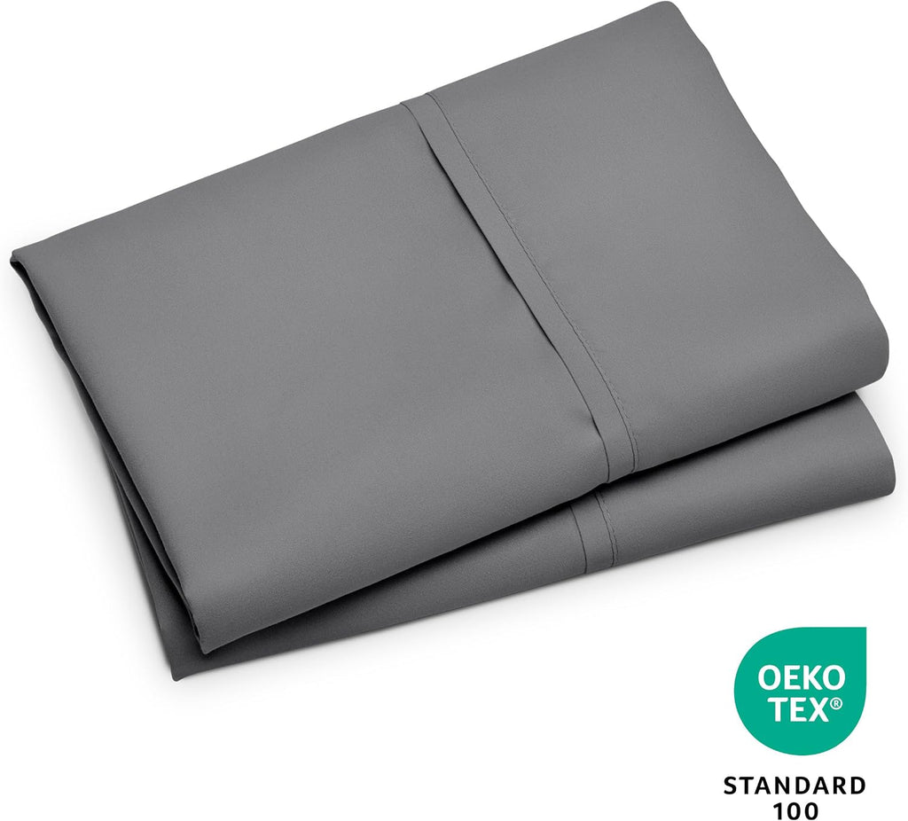 Microfiber pillow cases - Standard/Queen size set of 2 cooling pillow cases double brushed grey pack easy care (Standard pillow case 2, Grey) - view 7
