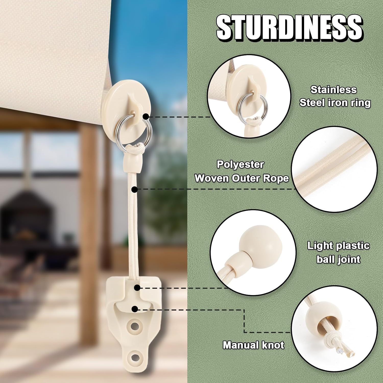 2 pack bungee kit end caps replacement parts | beige 2 pack bungee kit with end caps for outdoor roller shades. Replacement parts for indoor and outdoor use - view 2